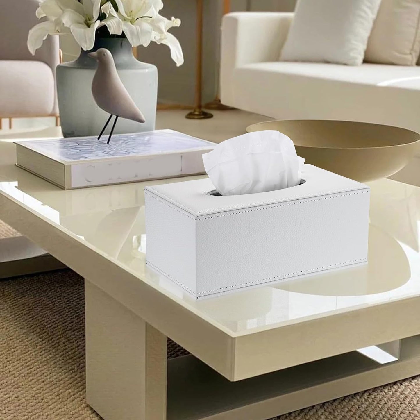 Tissue Box Cover Rectangle Tissue Box Stylish PU Tissue Box Holder / White / Small
