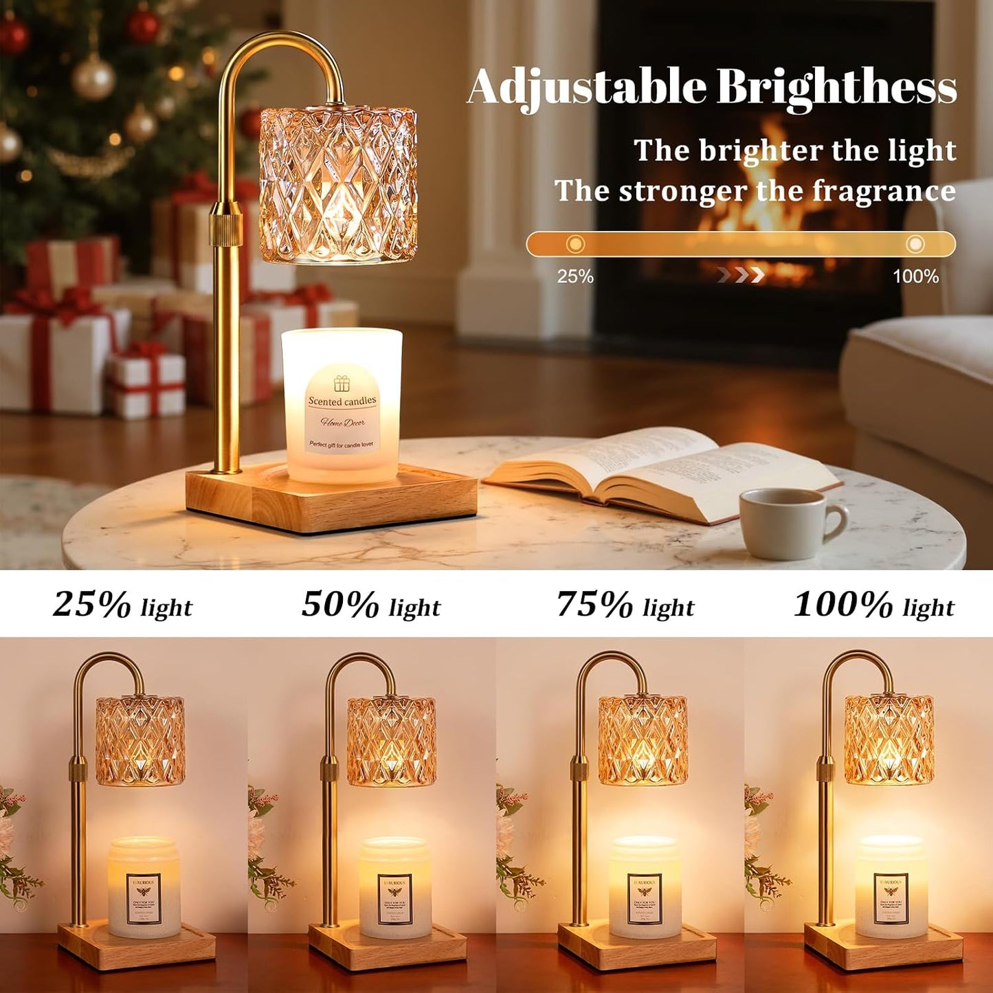 Candle Warmer Lamp with Timer,Wax Melt Warmer Housewarming Gifts for Women | Dimmable Adjustable Height, Vintage Home