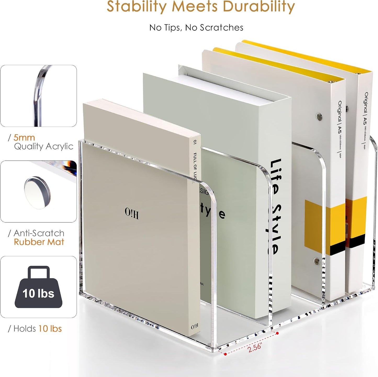 SANRUI Clear Acrylic Vertical Magazine File Organizer with 3-Slot, Clear | 3-Compartment File Magazine Sorter