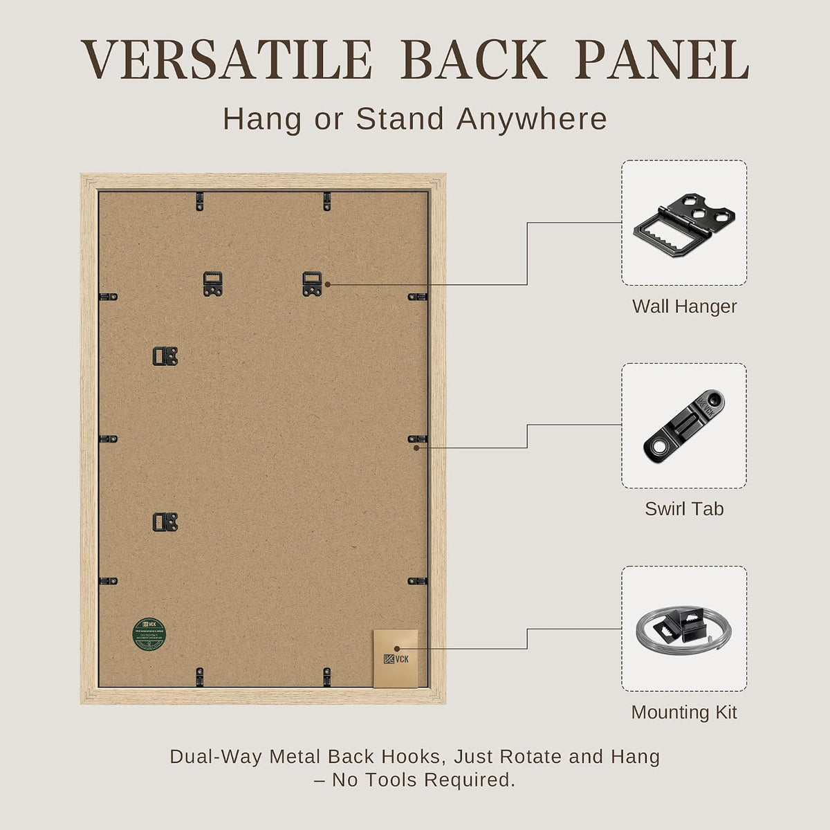 VCK 27x40 Inch Poster Frame Set of 3, Natural Woodgrain, Wall Hanging | Wide Border, Exclusive Woodgrain, Shatterproof