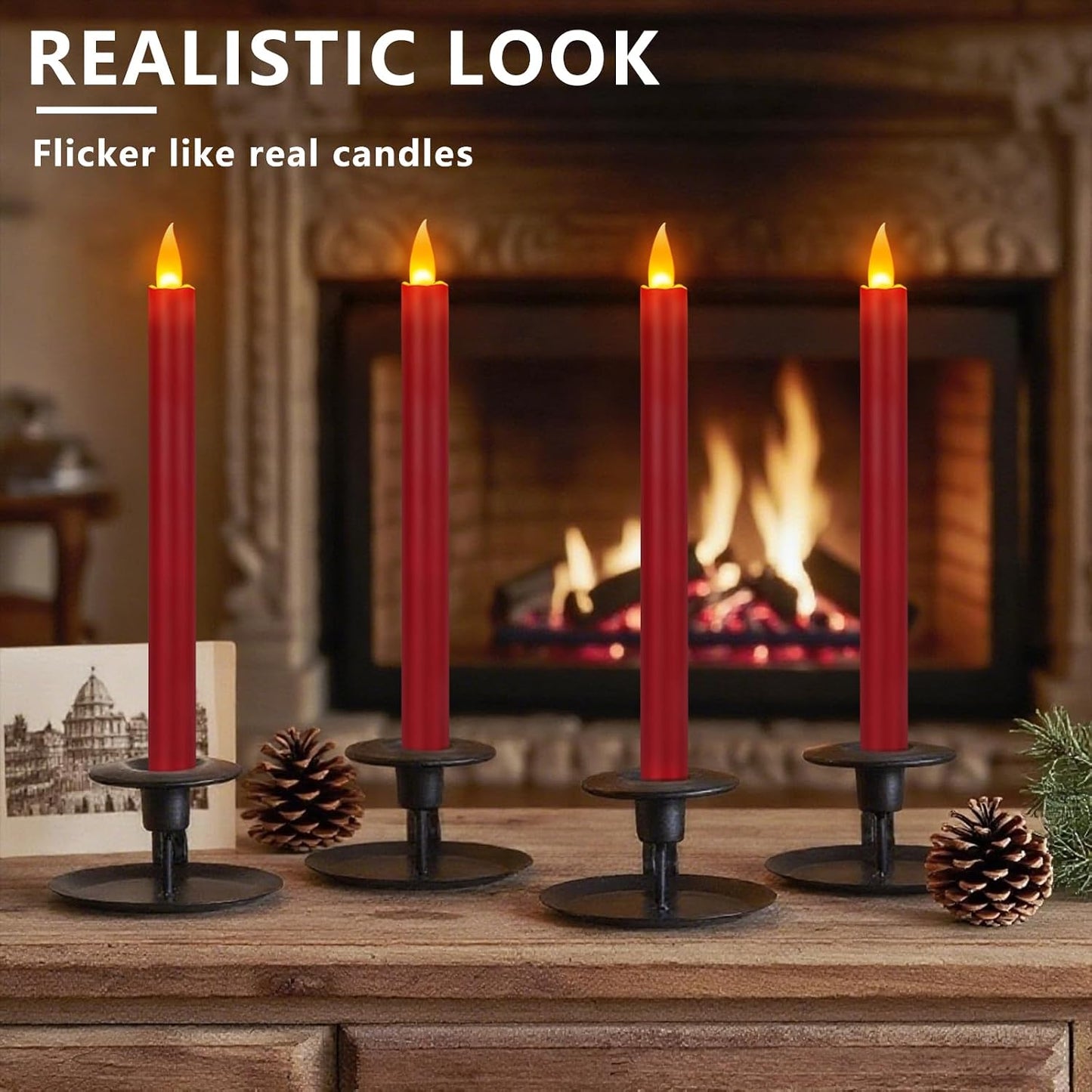 wemarry Flameless Taper Candles 10" Dripless Battery Operated Taper Candles Included Remote Timer 400+ Hours by 2AA