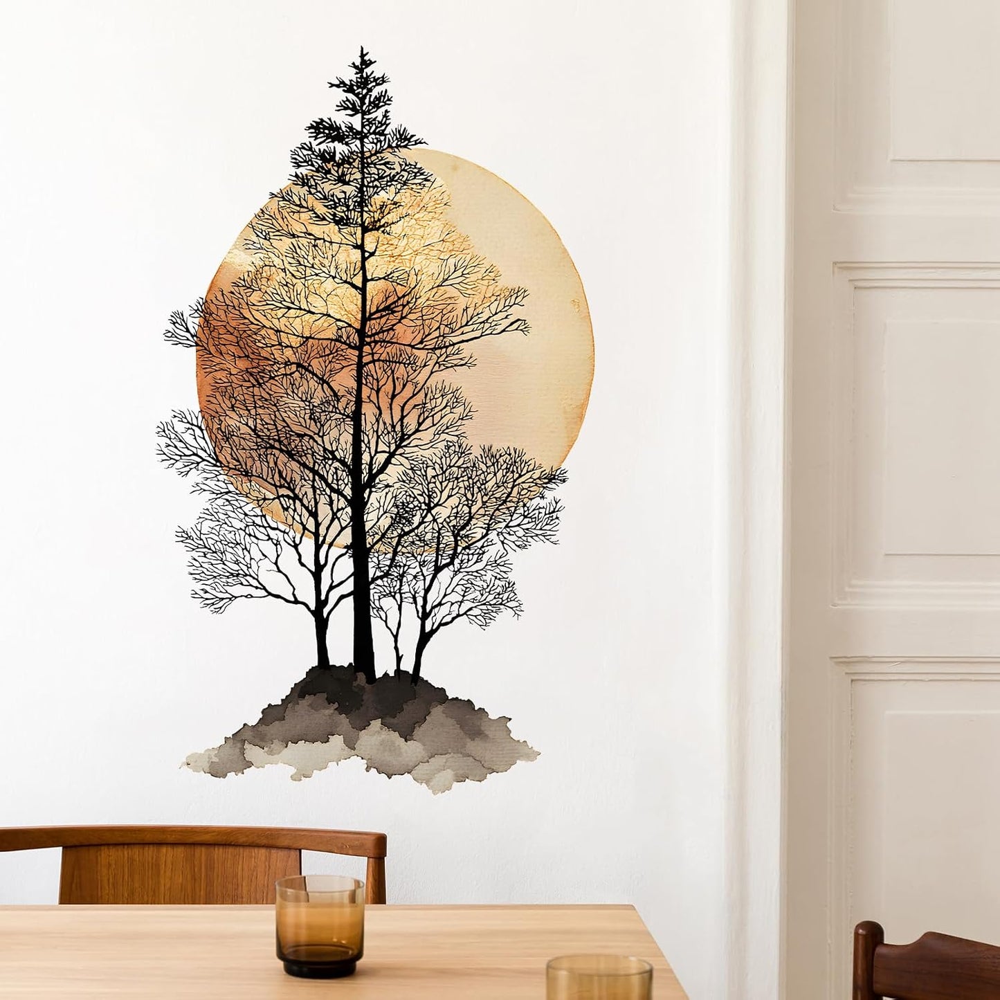 Tree and Moon Wall Decals Removable Boho Vinyl Stickers for Nursery Living Room and Kitchen Decor