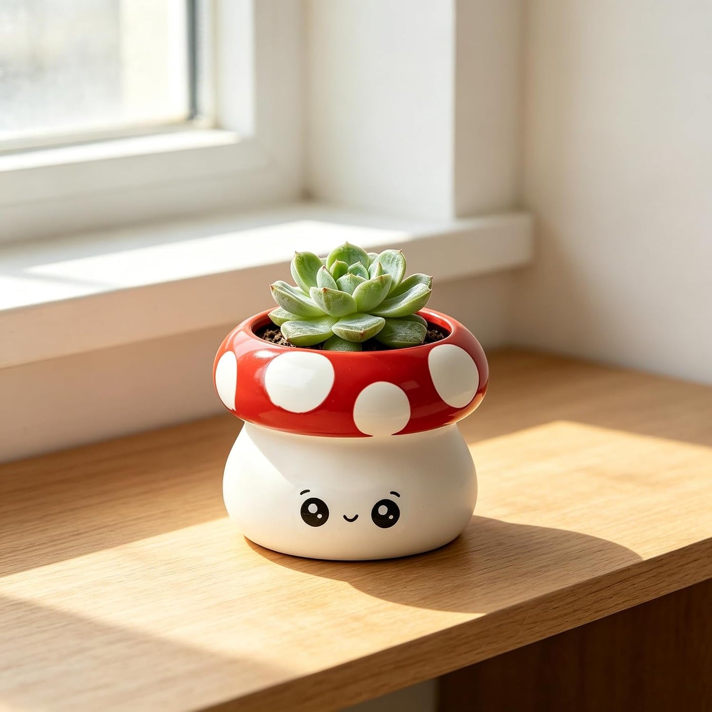 Ceramic Mushroom Planter Pot / Red