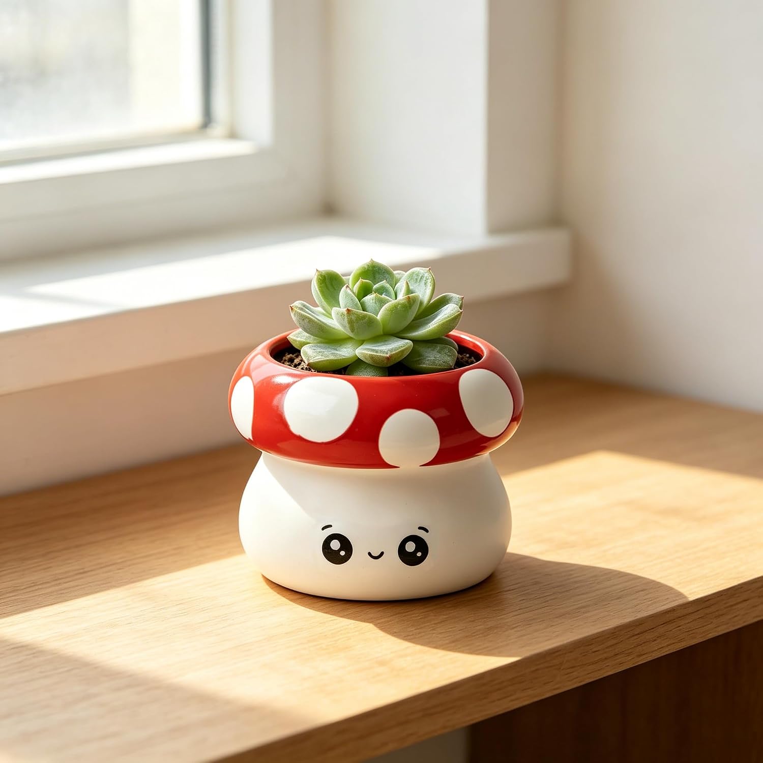 Ceramic Mushroom Planter Pot / Red