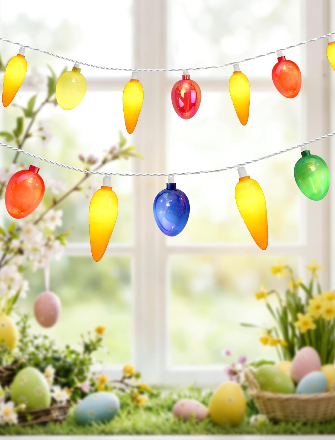 12Ft Connectable Easter String Lights, 20 LED Warm White Carrot