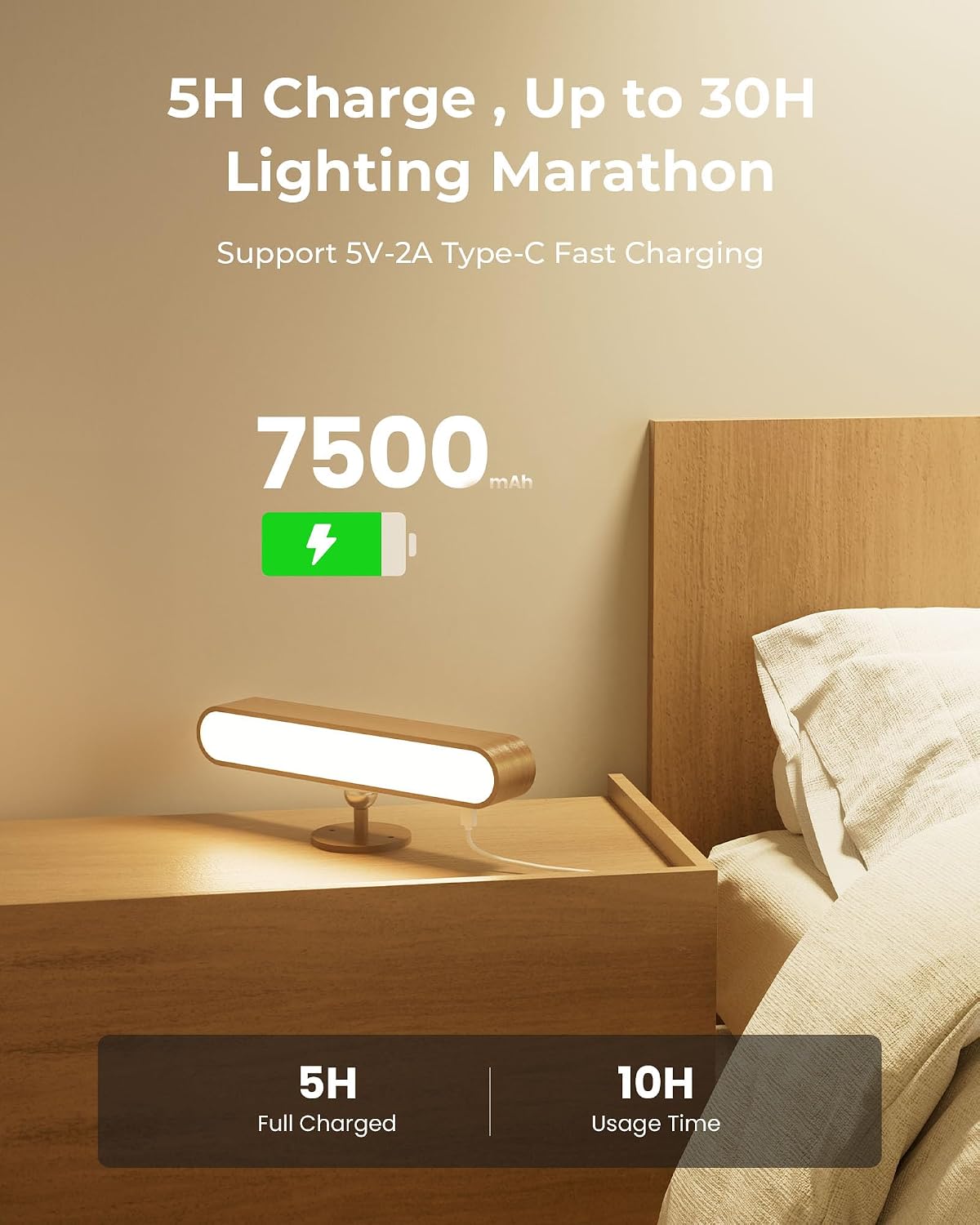 Rechargeable Wall Sconce, Battery Operated Indoor Wall Lights for Bedroom, Touch and Remote Control, 360° Rotate Walnut