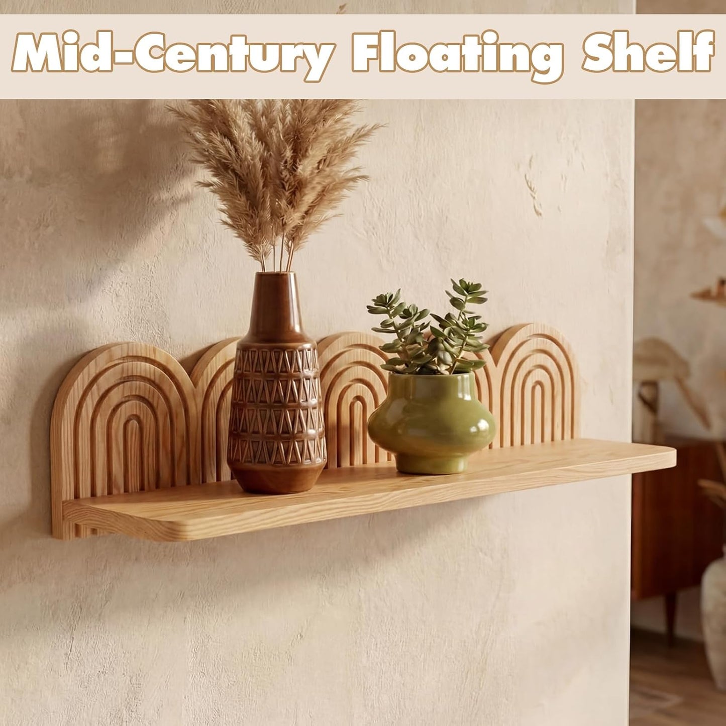 Wall Coat Rack/Boho Wall Shelf Mid-Century Modern Wooden Coat Vintage Mount / 22 x 5.5 x 4.5 / Wood