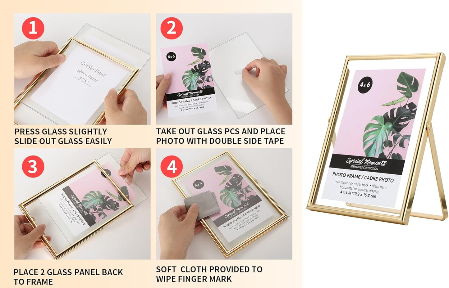Floating Frame for picture / Gold / 4 x 6 / for ''2pk / Set of 2