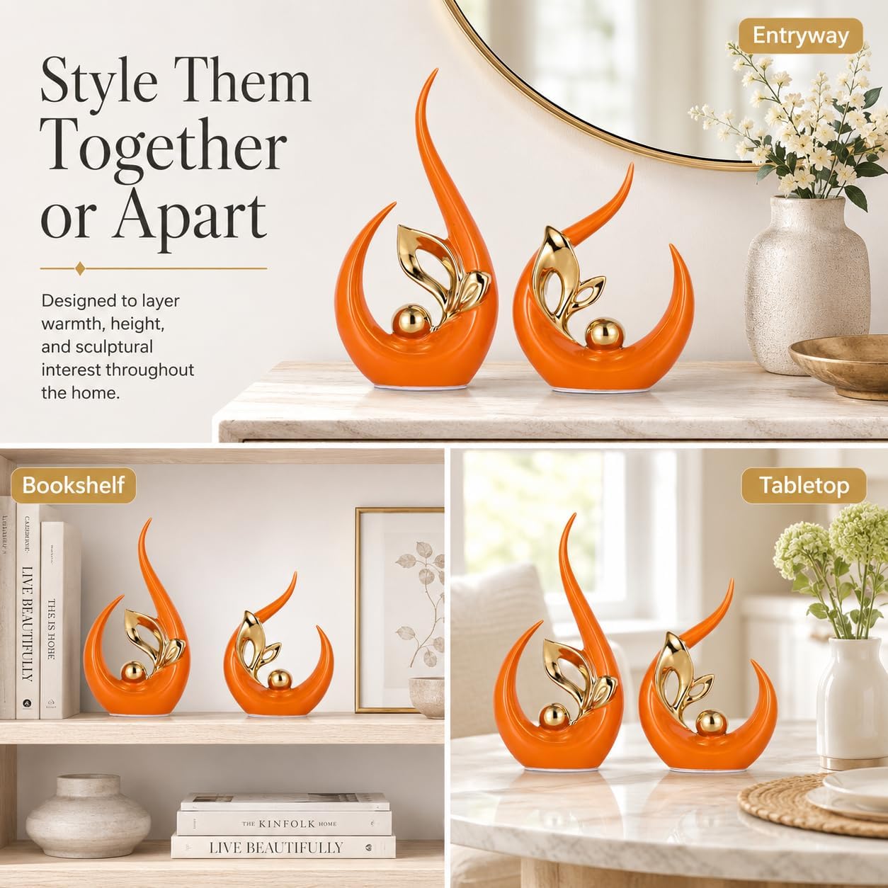 Burnt Gold Ceramic Statues / Orange