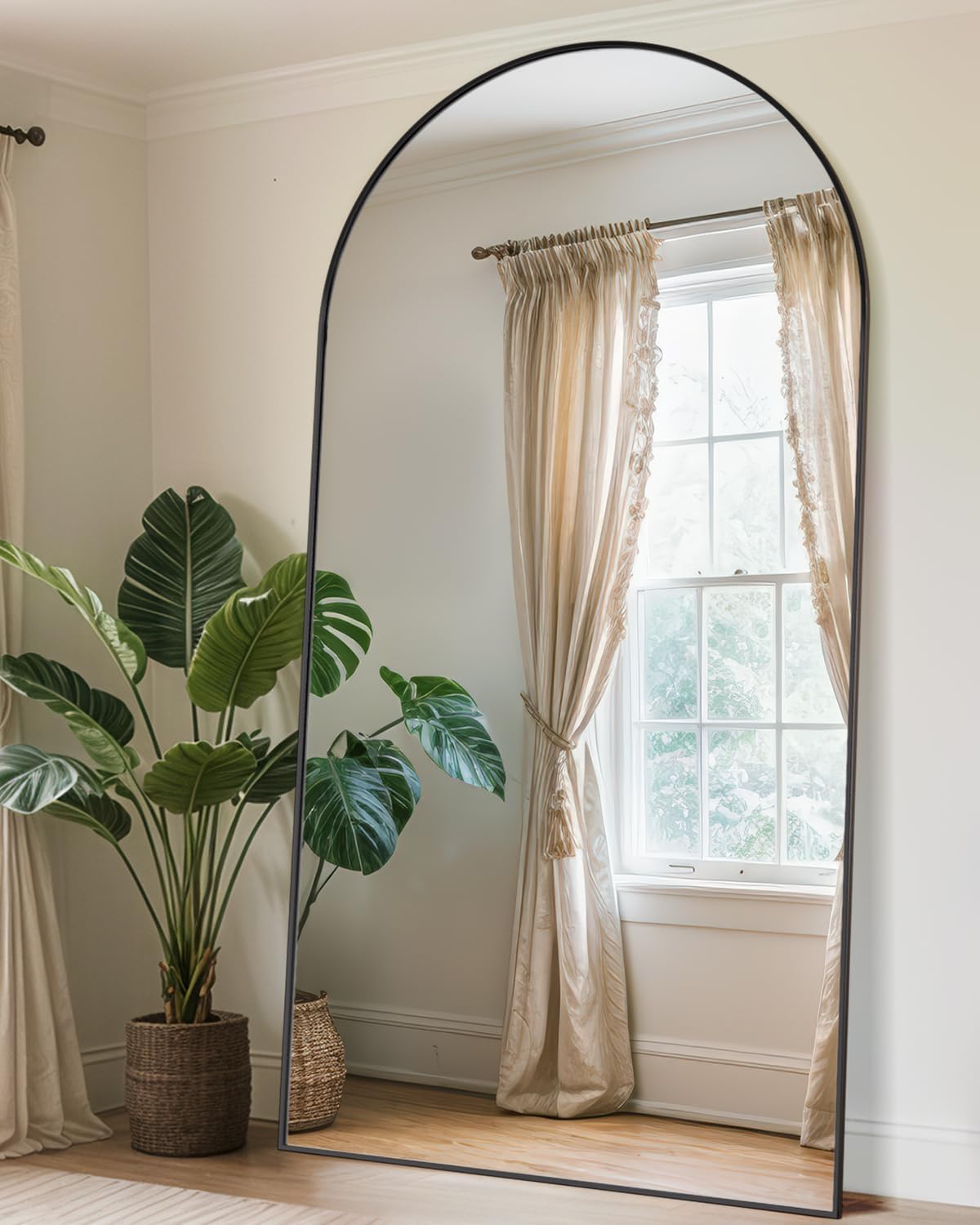 Prywot Full Length Mirror, Oversized 90"x46" Arched-Top Floor Mirror, Gold