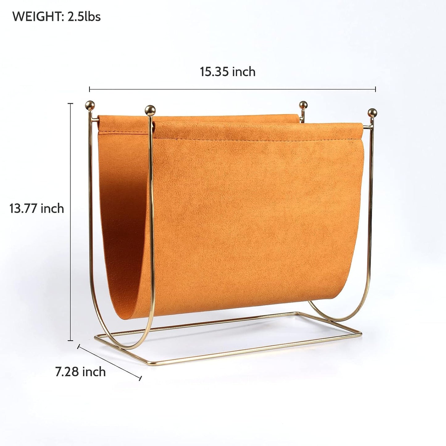 Plated Metal Wire and Suede Leather Magazine Holder Rack, Standing Rack for Magazines, Books, Newspapers, Home Staging