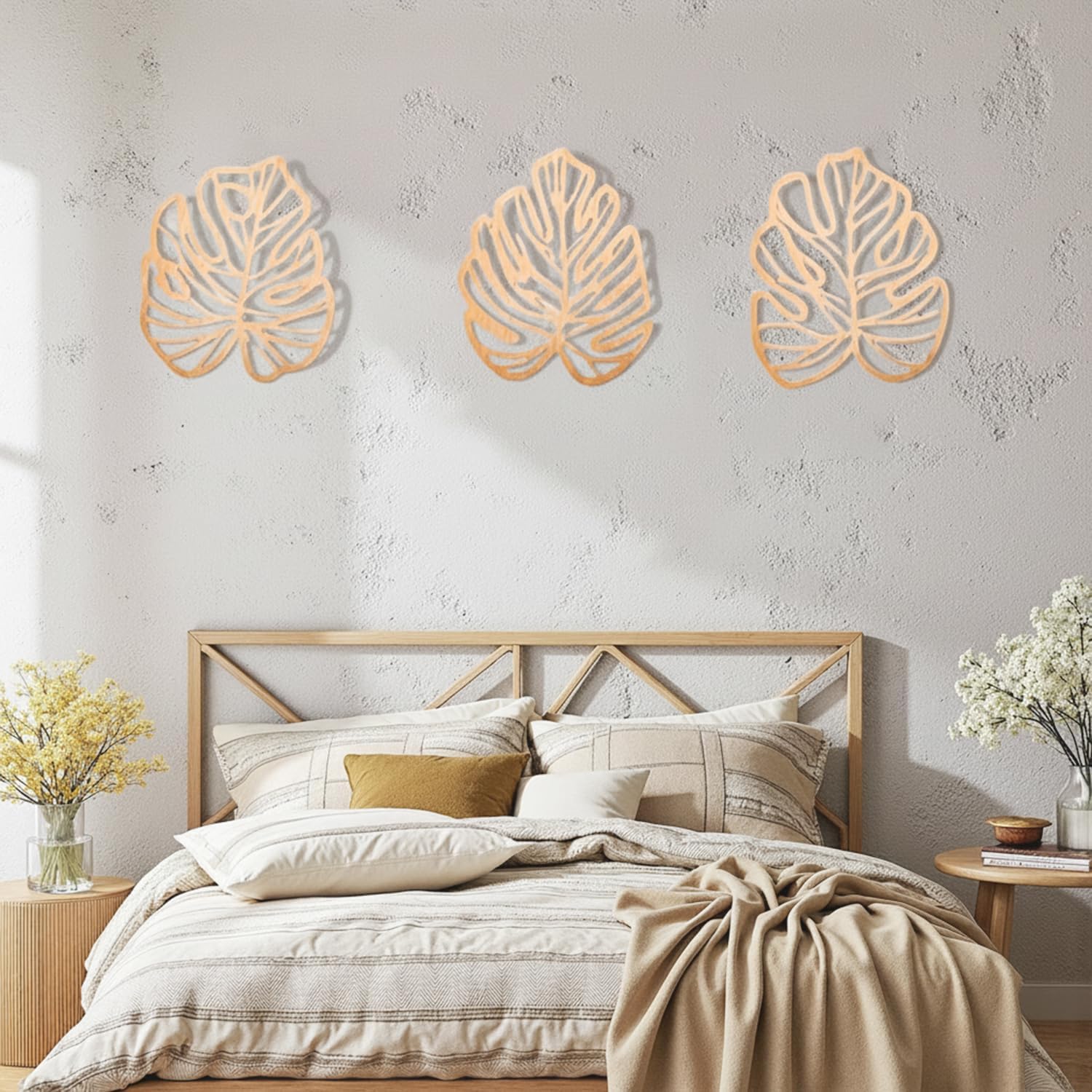 Boho Tropical Jungle Plant Wall Art / Light Brown / Set of 3