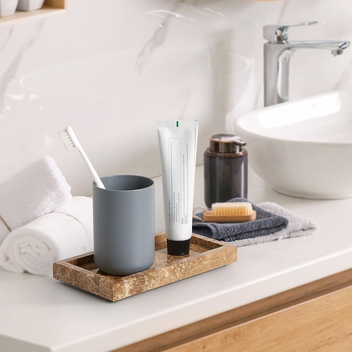 Stone Organizer / Natural Small Marble Vanity Tray / Brown Coffee / 7.9 x 4.3 x 0.8