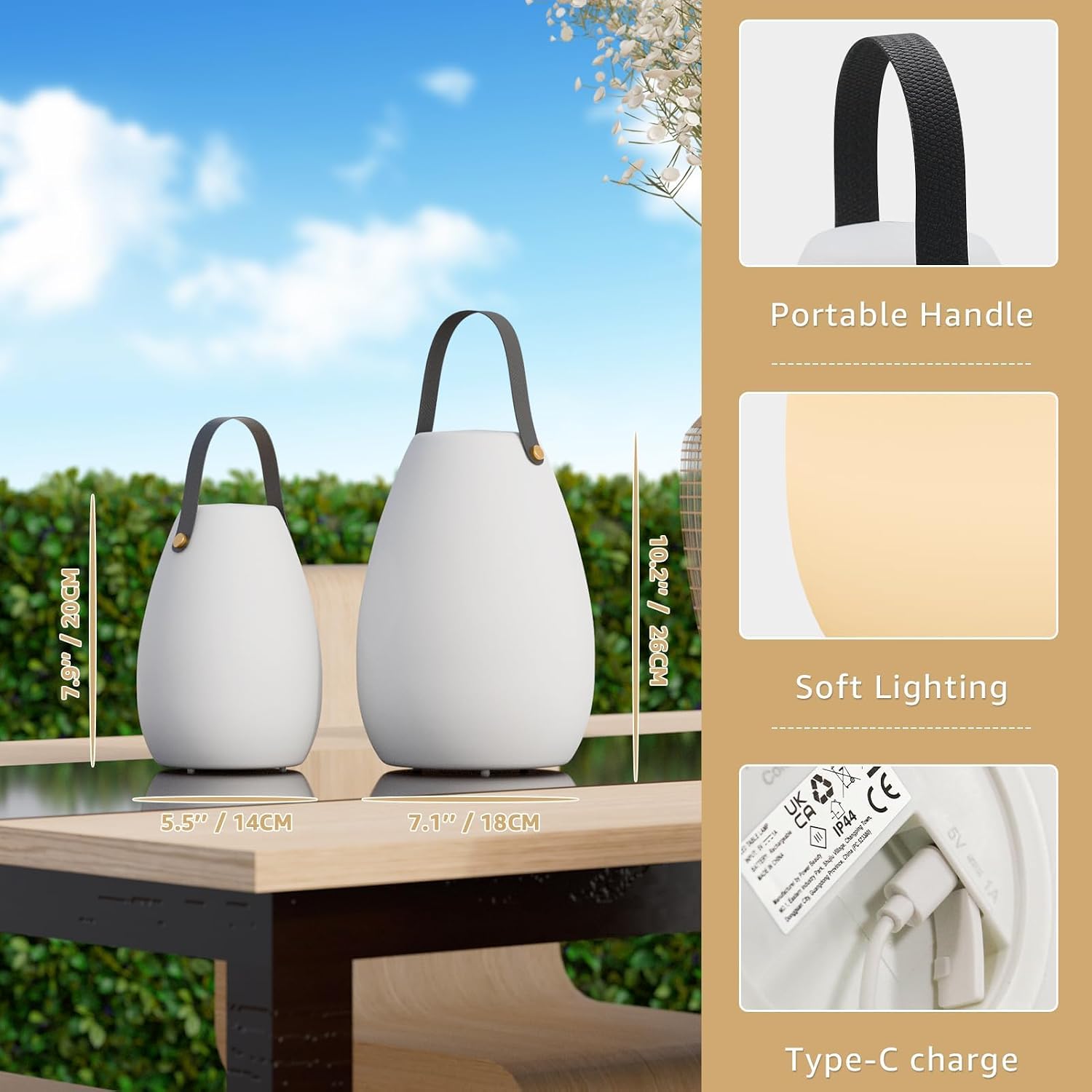 uuffoo 2 Pack Rechargeable Portable Table Lamp with Remote | Cordless RGB Lantern, Decorative LED Night Light, IP44
