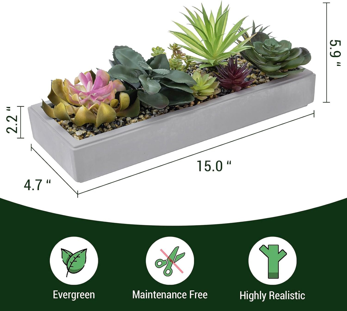 Mixed Color Assorted Artificial Succulent Plant Arrangement in Modern Planter / Gray Clay / 15 Inch