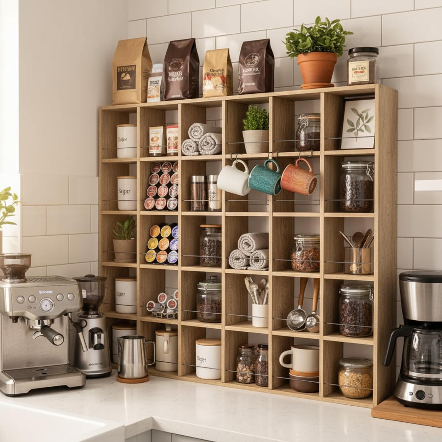 Oversize Coffee Mug Display Rack Wooden Shelves Rustic Shot Glass Display Case Travel Mug Shelf Wall Mounted Rack