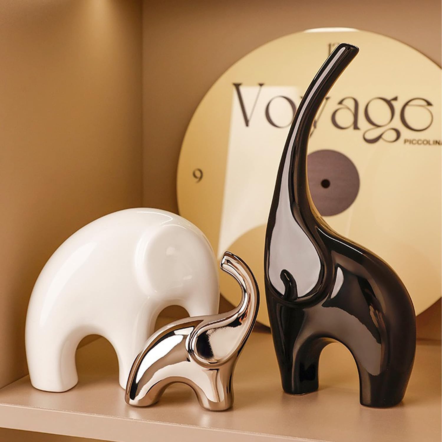 Shelf Modern Bookshelf Decor Figurines / Black, White and Bright Silver / 10 x 7 x 27