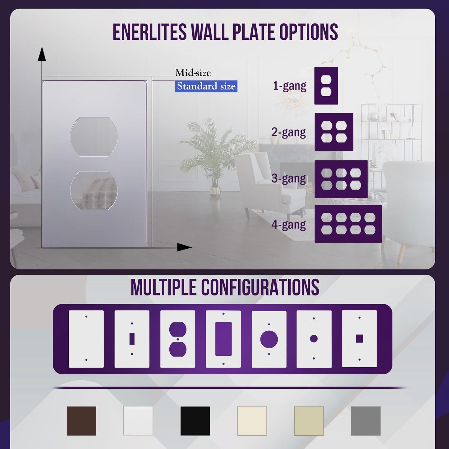 ENERLITES 5 Pack Screwless Duplex Outlet Covers Wall Plate, 1-Gang, Silver | Child safety, Elite series, modern finish