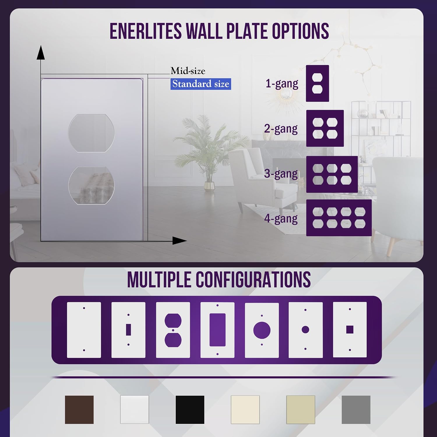ENERLITES 5 Pack Screwless Duplex Outlet Covers Wall Plate, 1-Gang, Silver | Child safety, Elite series, modern finish