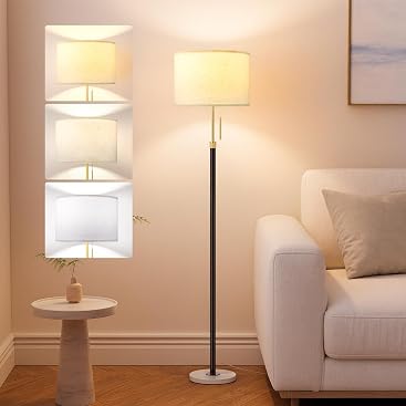 Ambimall Height Adjustable Modern Floor Lamp, Black & White