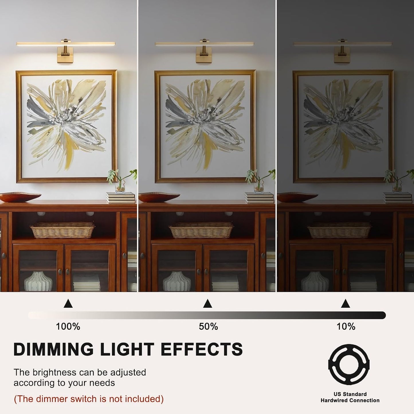 Hard-Wired Picture Lights 23.62 Inch Dimmable LED Wall Art Lighting 14W,2700K, Warm WhiteModern Brass Gallery Light