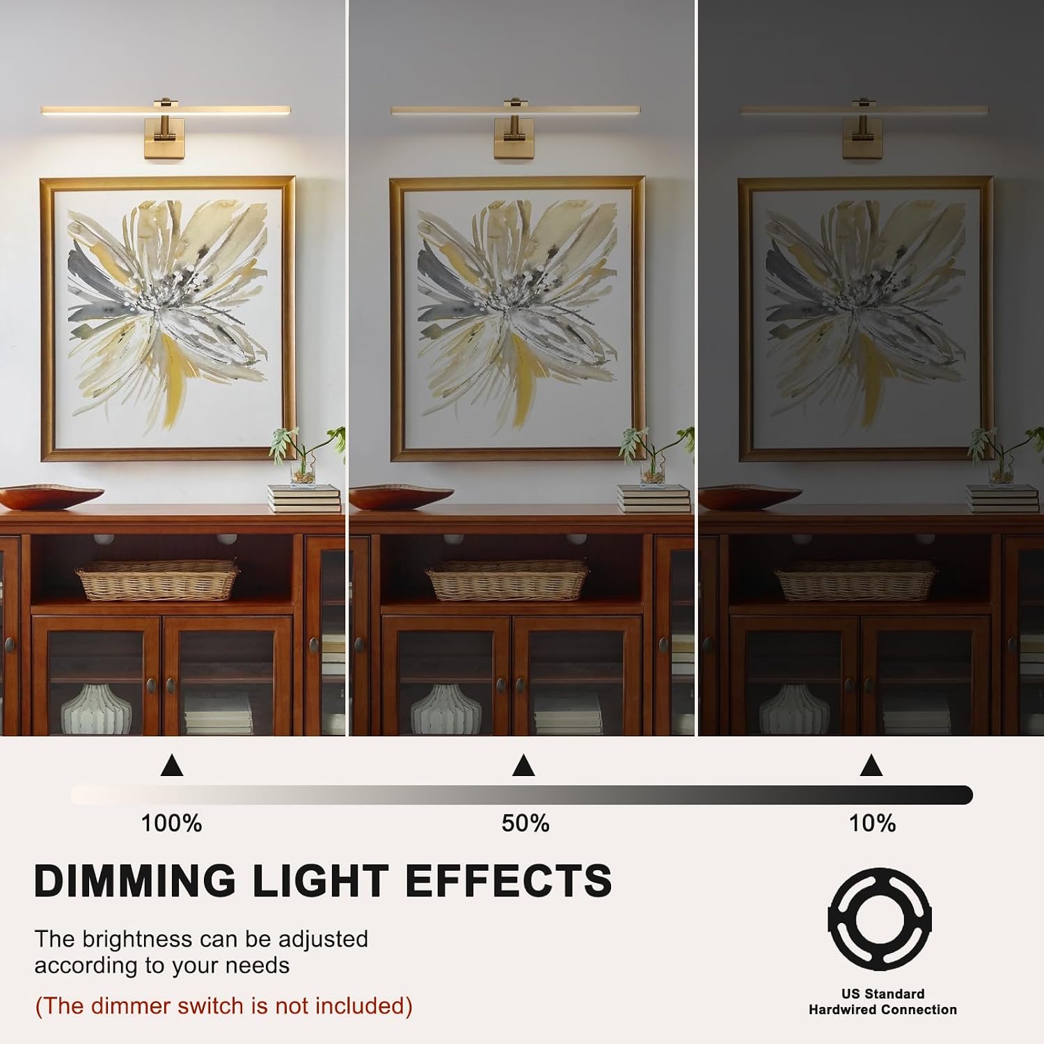 Hard-Wired Picture Lights 23.62 Inch Dimmable LED Wall Art Lighting 14W,2700K, Warm WhiteModern Brass Gallery Light