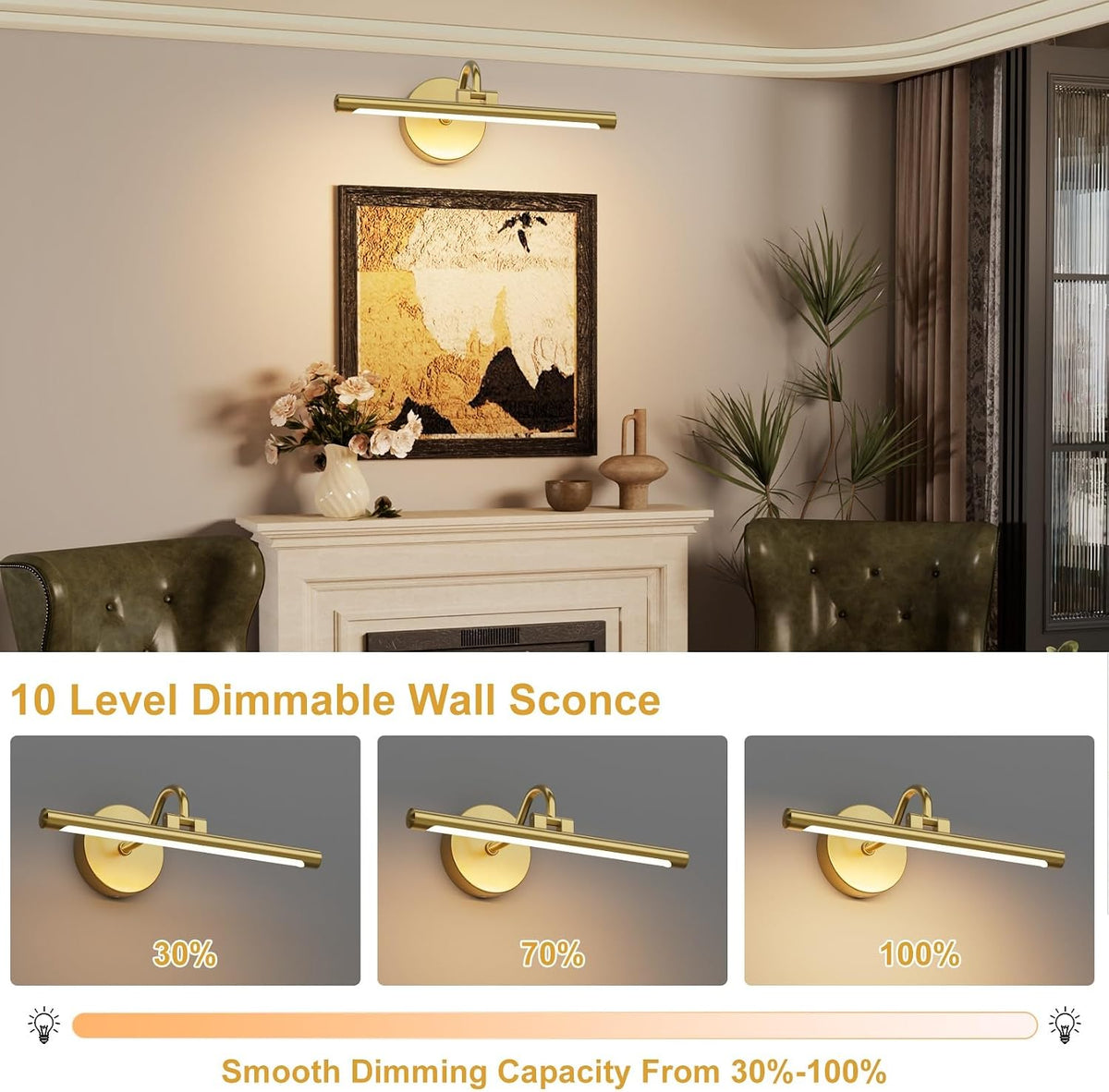 Tipace Hardwired Gold Picture Lights for Paintings - 15.7 inch 3CCT Dimmable Gallery Light LED Wall Art Lighting with
