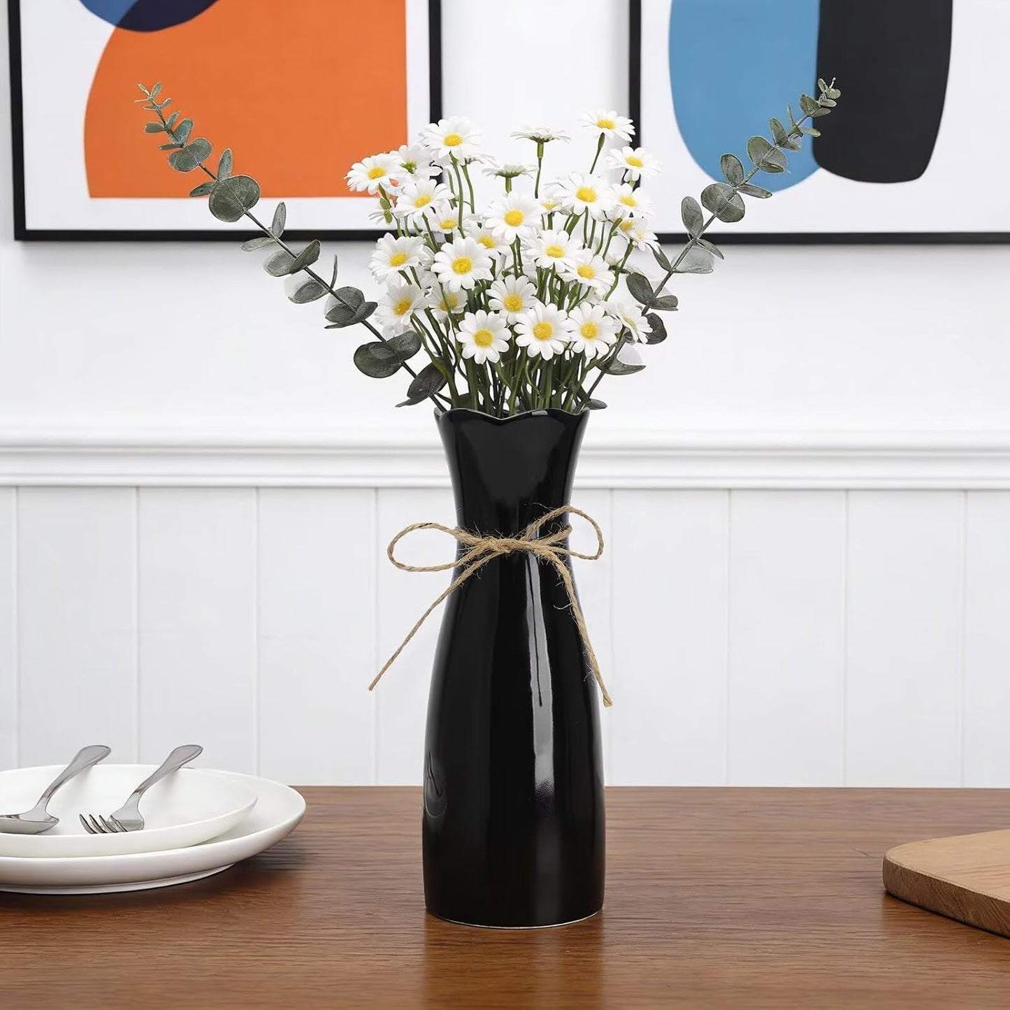 Small Vase Ceramic Jute Rope Simple Vases / Black / Medium