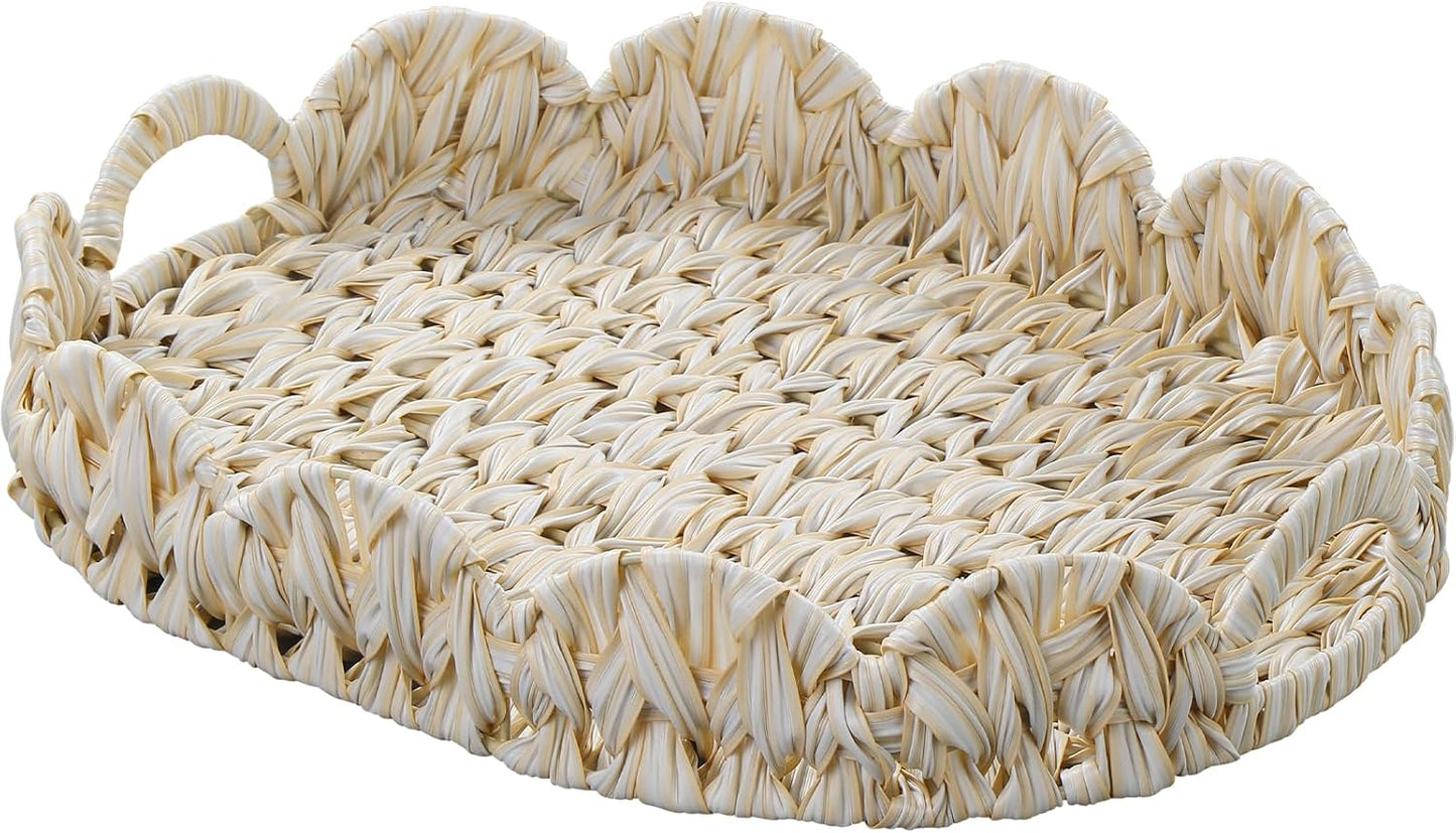 Round Wicker Tray / Milky White / 16.5 Inch