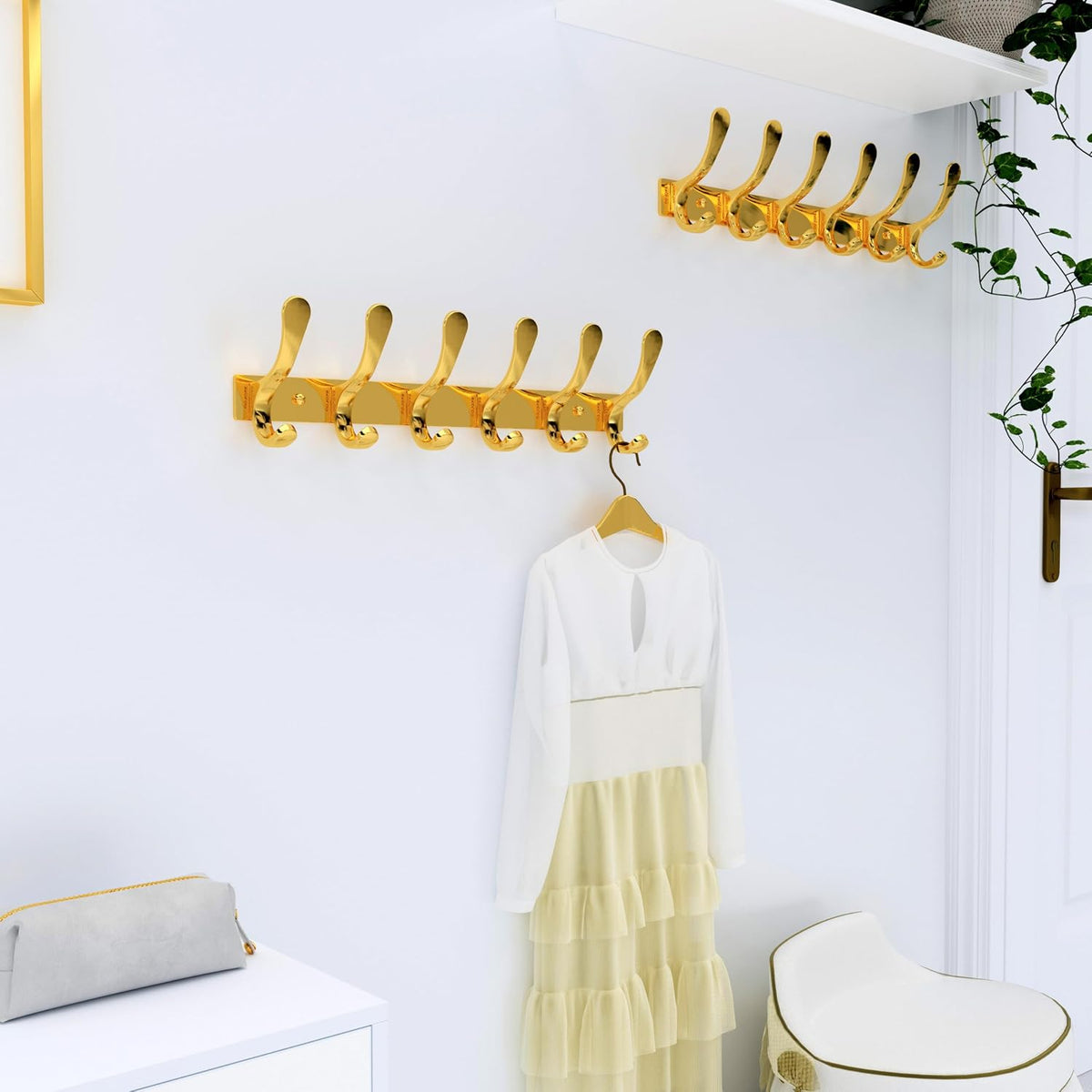 SKOLOO Heavy Duty Wall Mounted Coat Rack - 6 Hooks, Stainless Steel, Sturdy Coat Hooks for Hanging Coats, Jacket