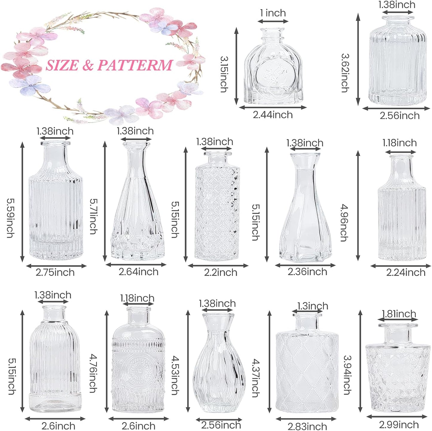 Clear Glass Bud Vases / Standard-clear / Set of 12