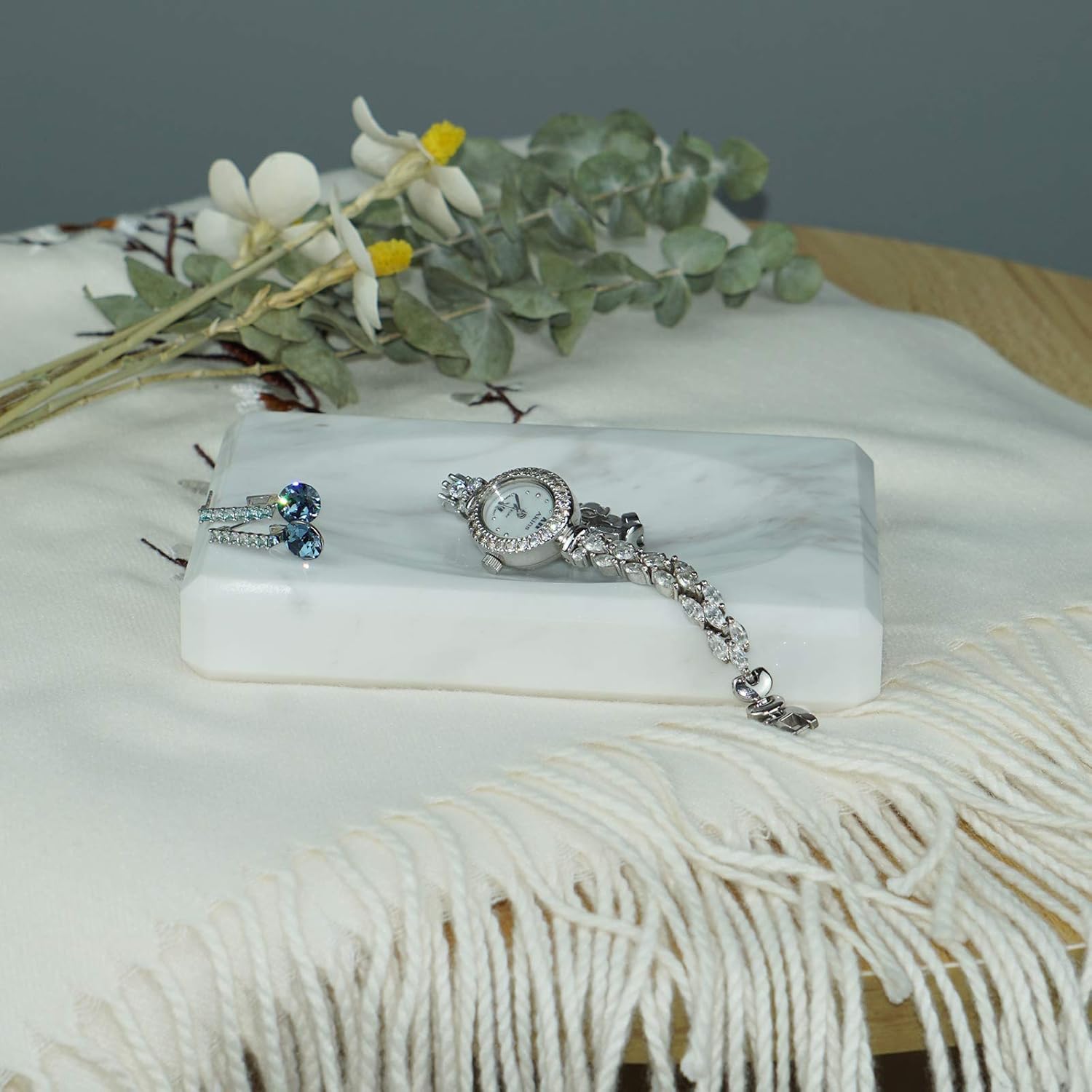Soap Dish Tray Marble Soap Holder Trinket Plate / White