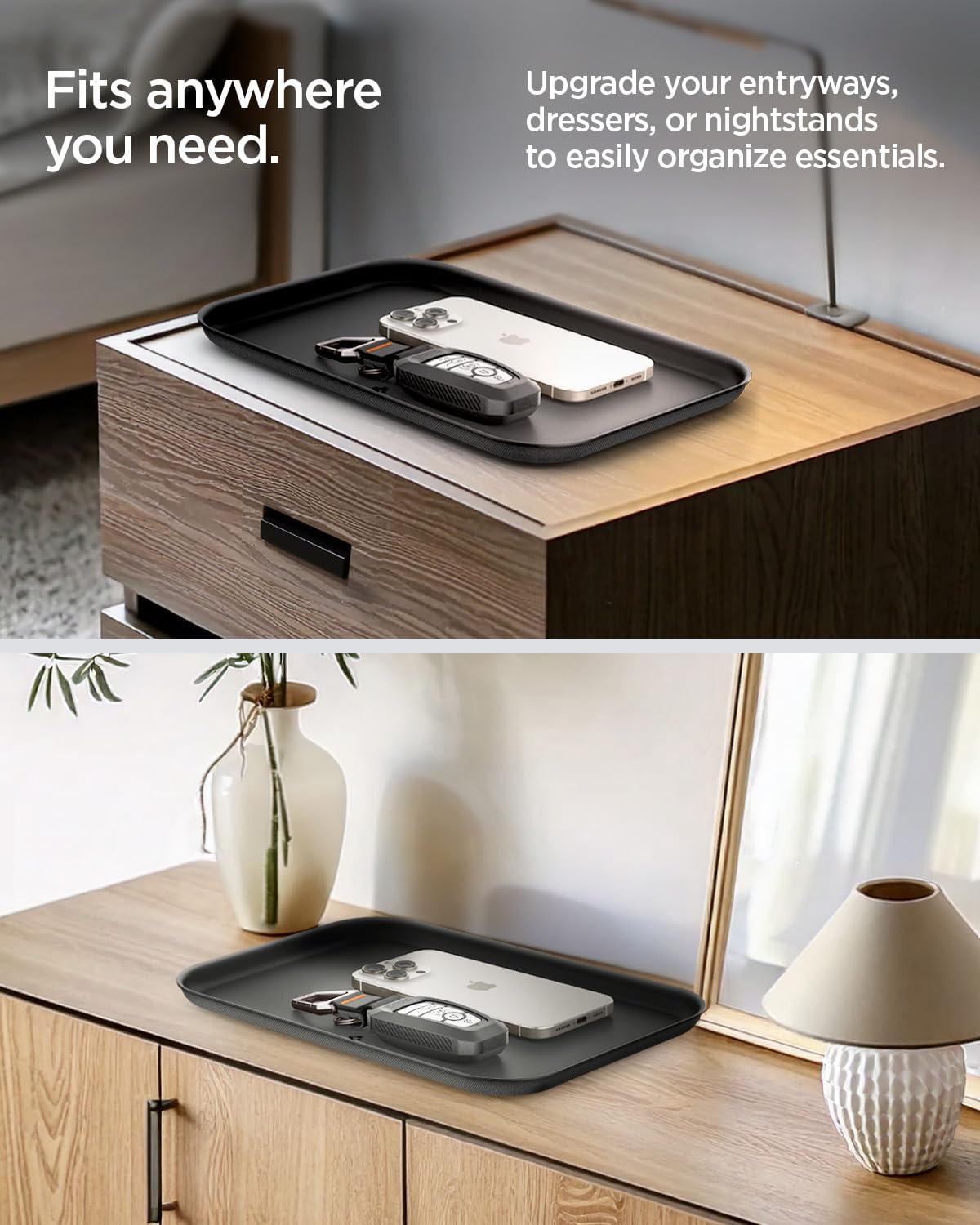 Modern Valet Tray PU Storage Stylish Organizer Designed for Entryway Bedside / Black / Catchall