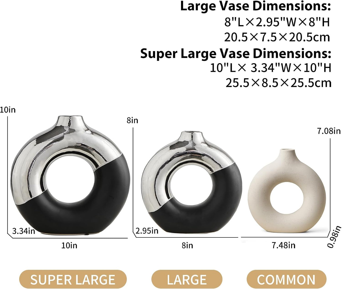 Ceramic Donut Vase / Black & Silver / Large