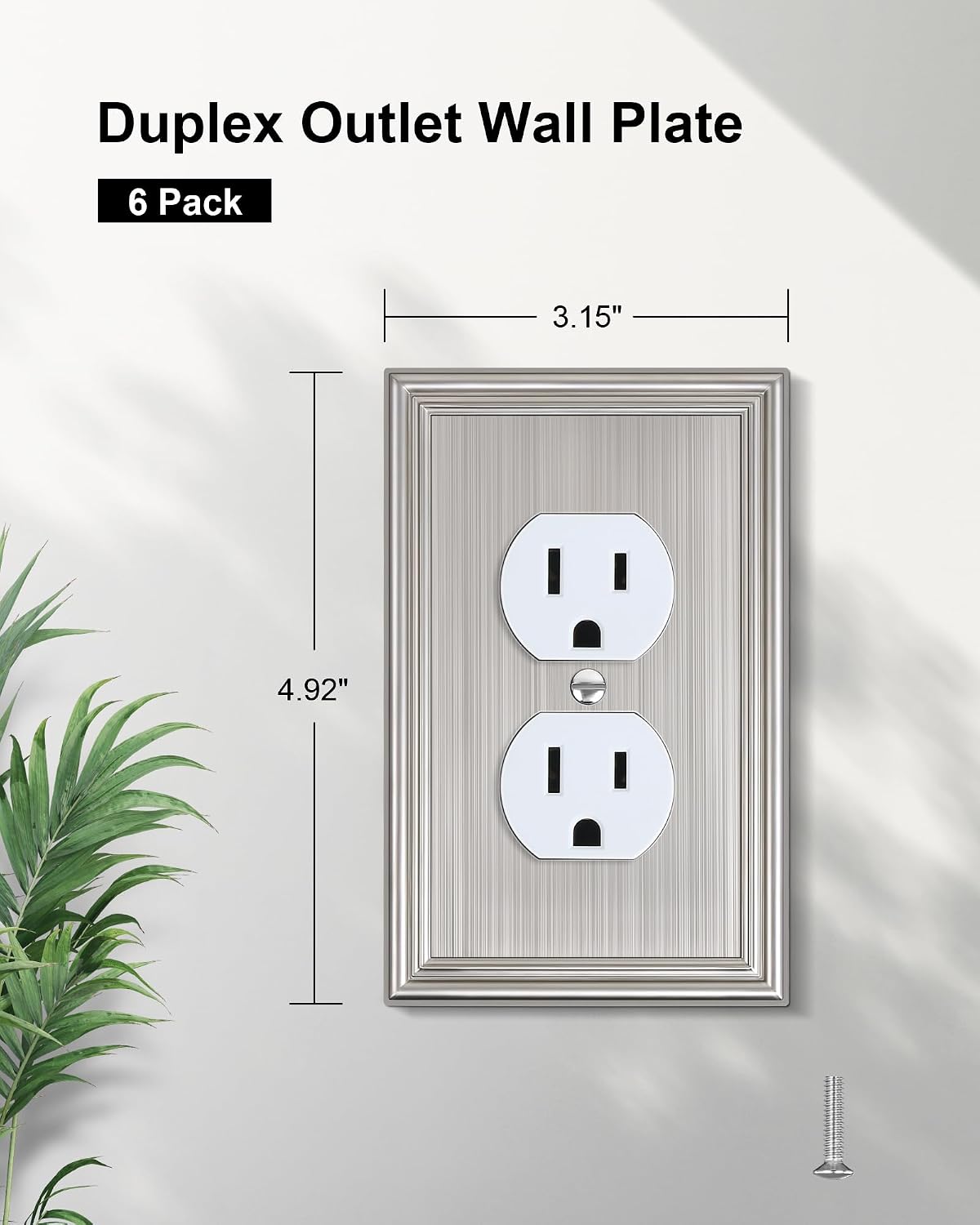 6-Pack Zinc Alloy Single Duplex Outlet Cover Plate, Solid Receptacle Cover | Decorative Switch Plates and Outlet