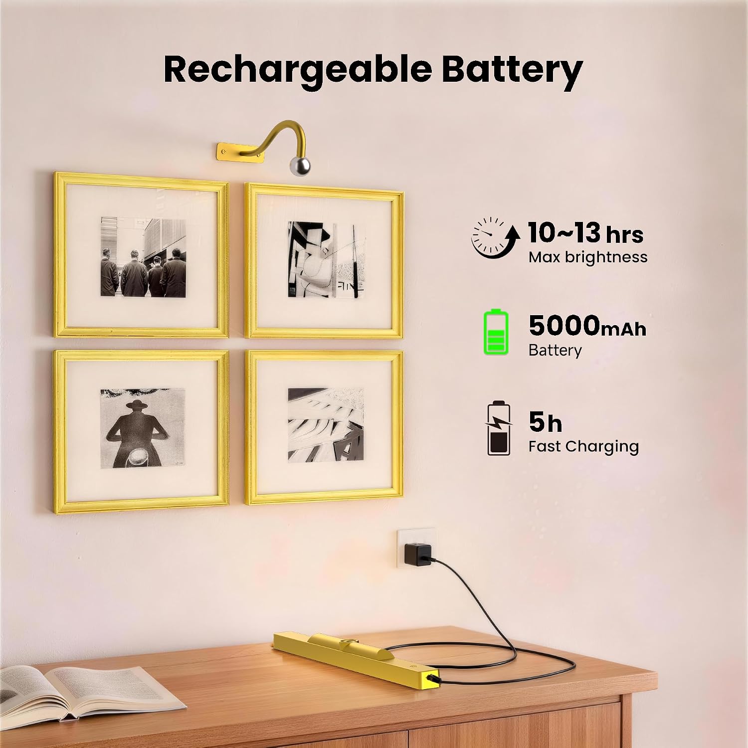 Picture Light Gold 2Pack, 5000mAh Battery Opertated Cordless Picture Lights for Wall, 16in CCT Dimmable with Touch