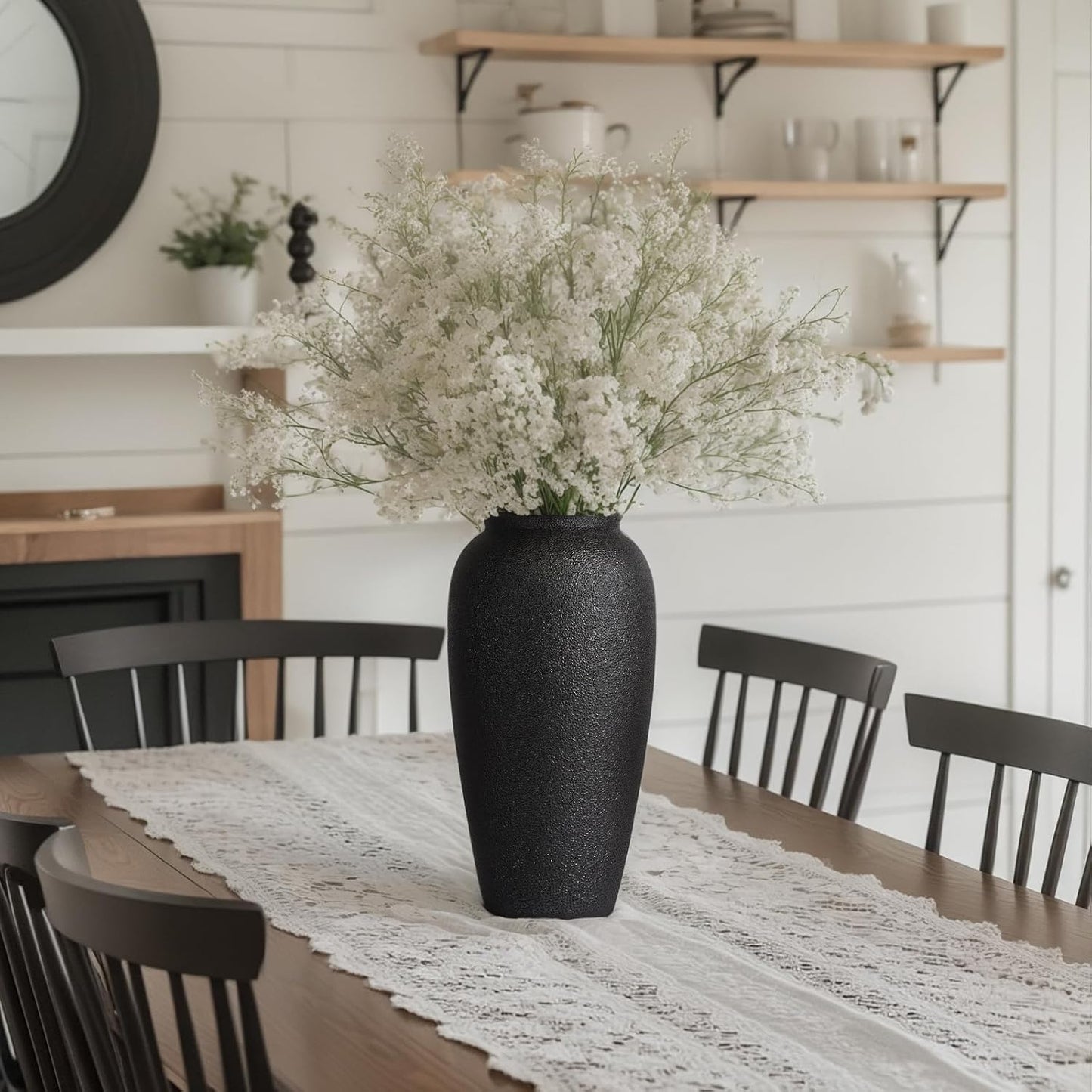 Tall Matte Ceramic Vase / Textured Black / 13.8in