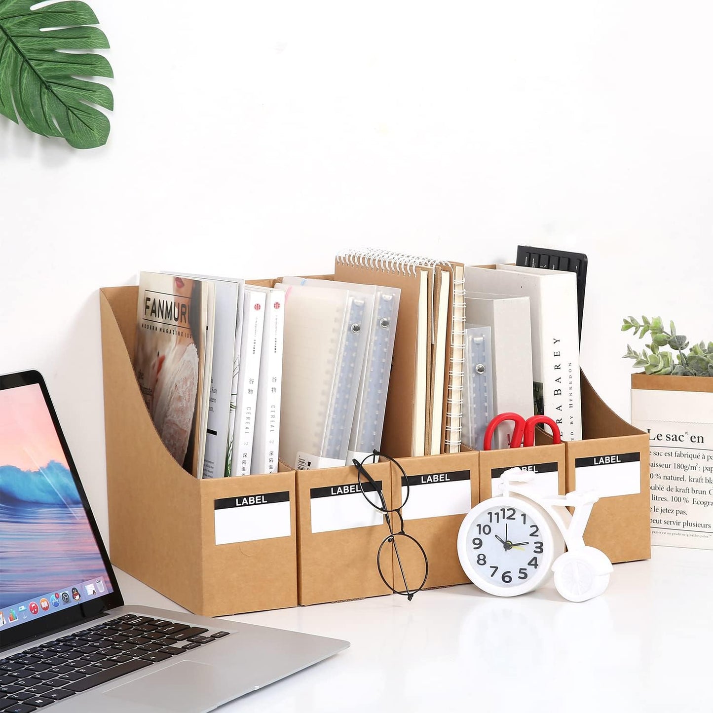 Foldable Desk File Holder Organizer Sturdy Cardboard Magazine Storage Box Document Rack with Blank Label Stickers for