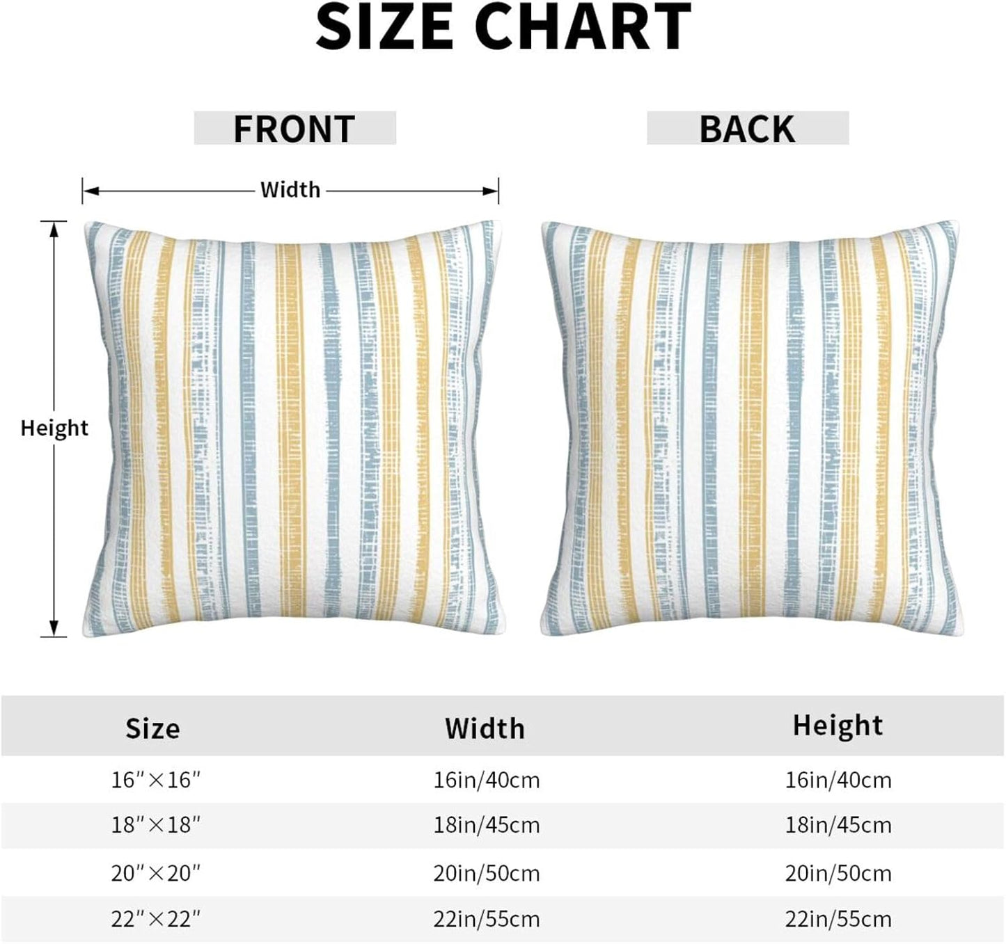 Throw Pillow Covers Outdoor Decorative Pillow / 18 x 18 / Boho Light Blue Yellow Striped / Set of 2