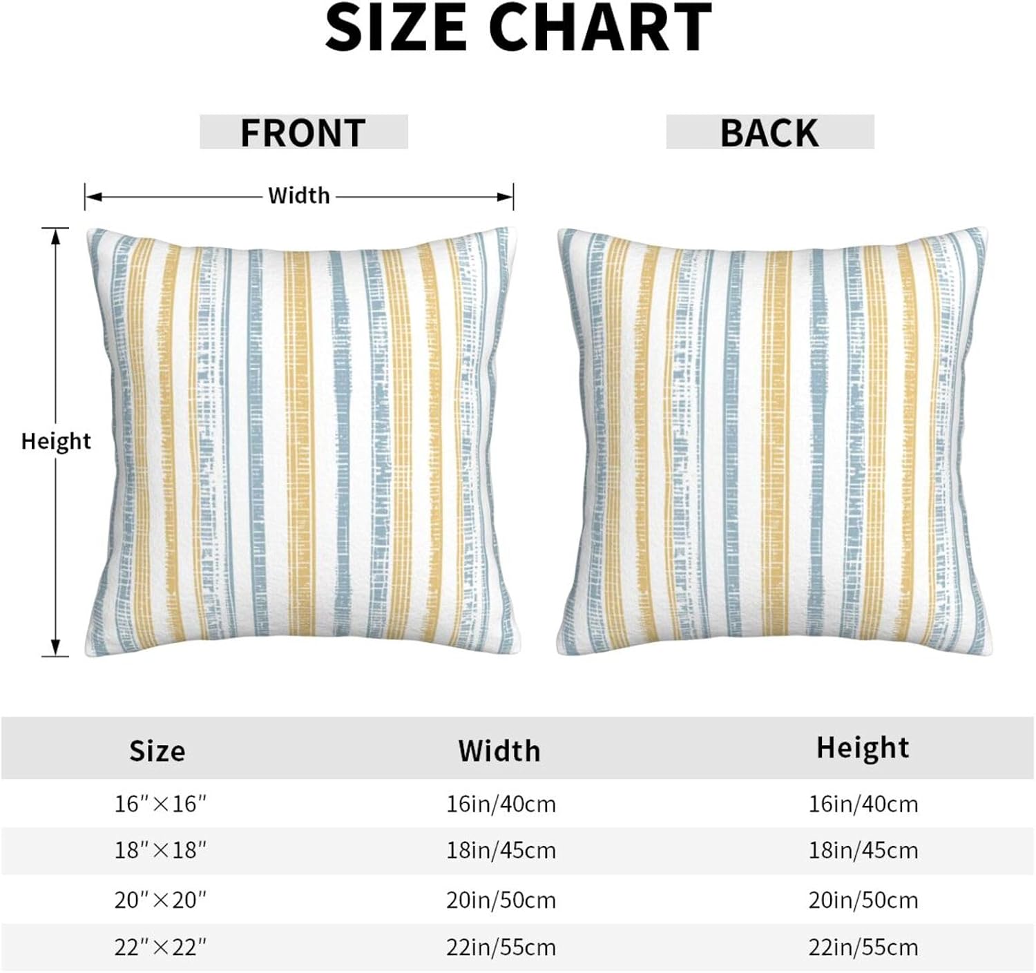 Throw Pillow Covers Outdoor Decorative Pillow / 18 x 18 / Boho Light Blue Yellow Striped / Set of 2