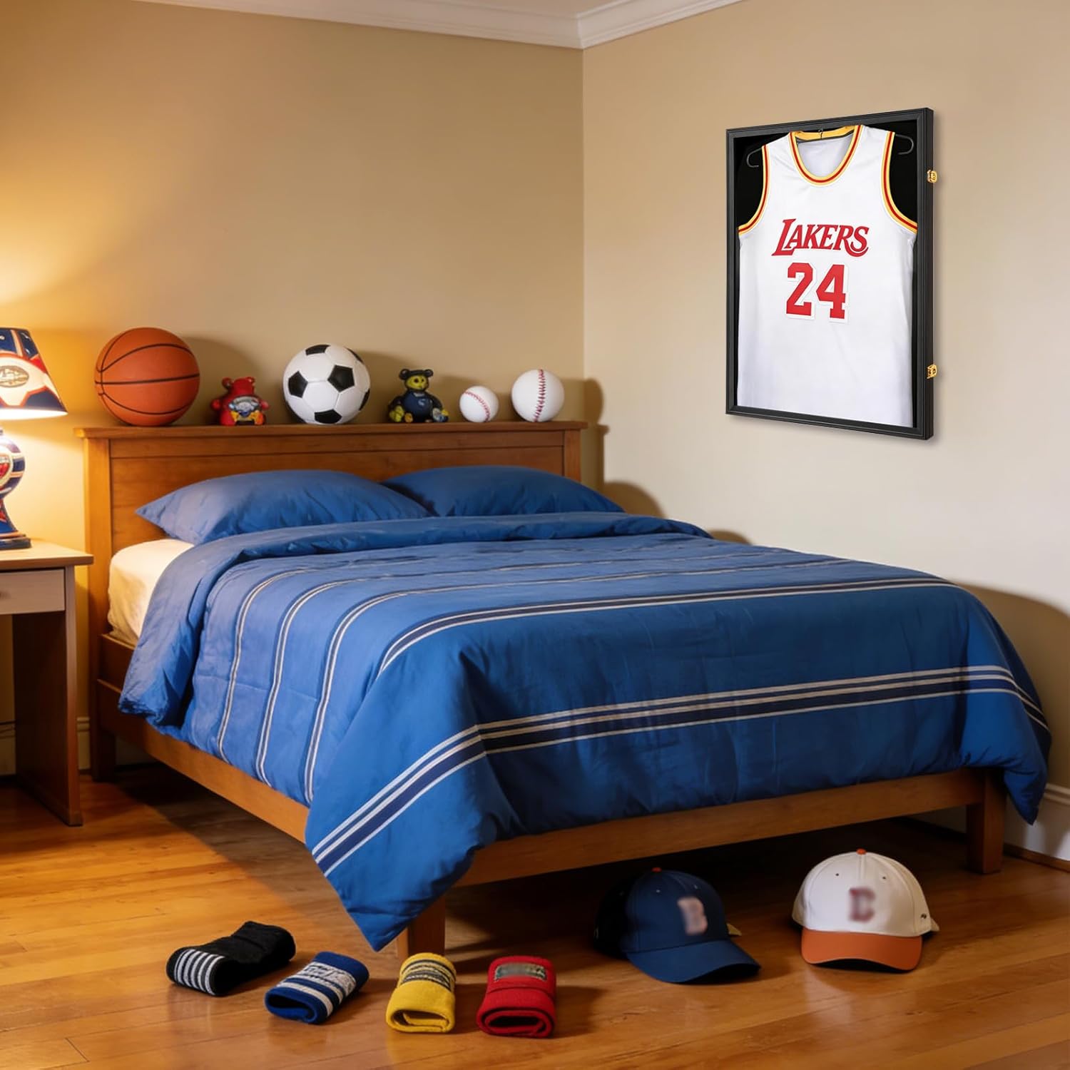 Jersey Frame Display Case, Black Shadow Box for Sports Jerseys, 1P | Wall Mount, Jersey Shadow Box, Golden Anti-Theft