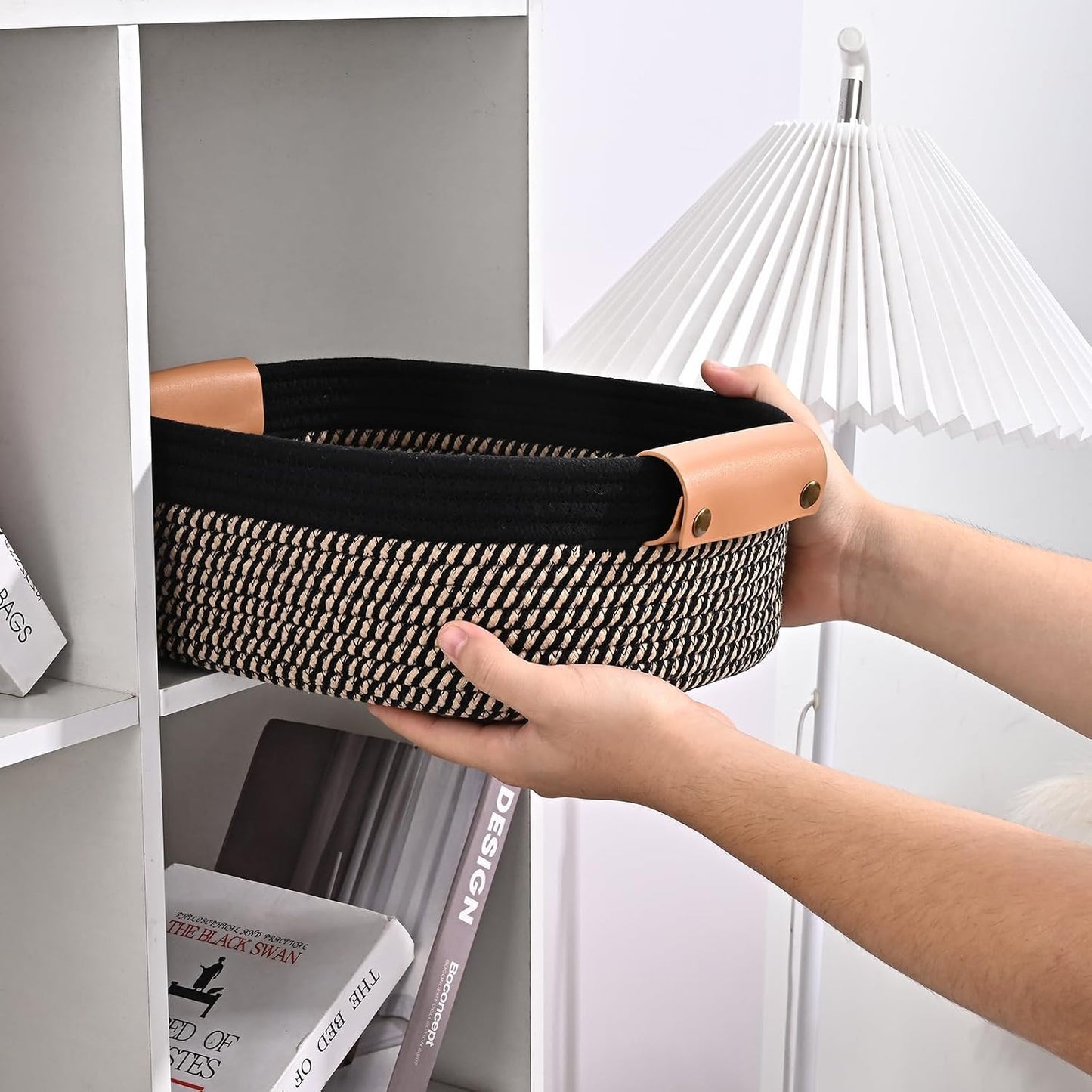 Small Woven Basket -4 Shelf Basket / Black & Brown / Set of 6