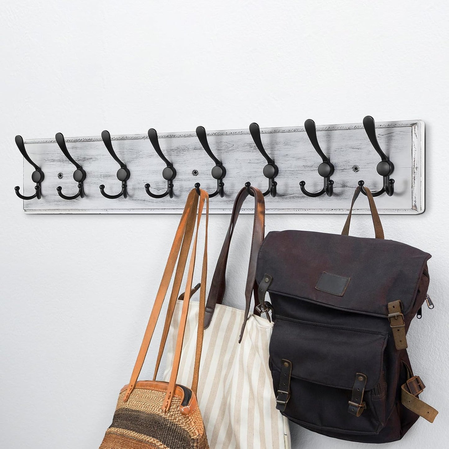 Coat Rack Wall Mount, Wooden Heavy Duty Coat Rack for Wall,8 Triple Coat Hanger Hooks for Hanging