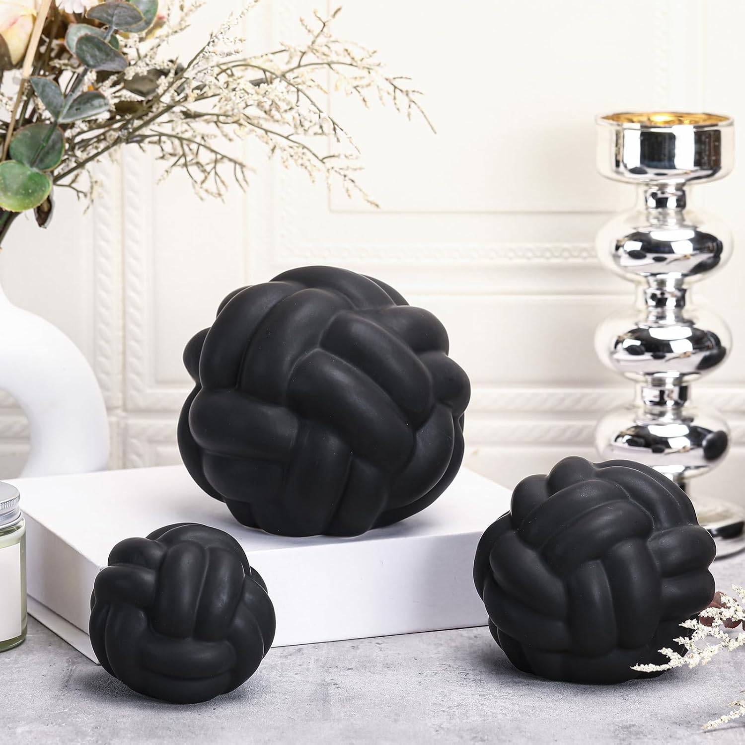 Entry Table Ceramic Aesthetic / Matte Black / Set of 3