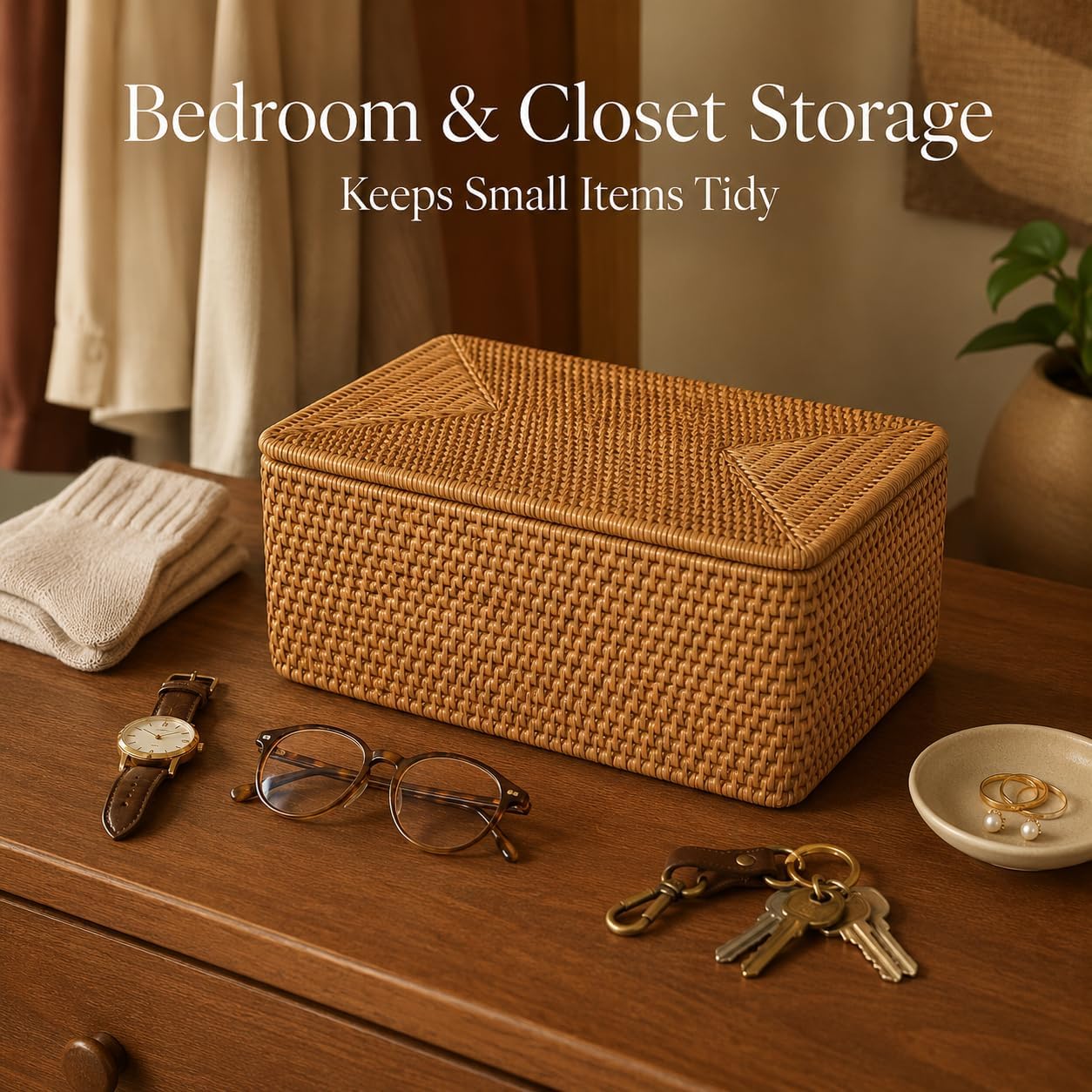 Small Wicker Storage Basket / Brown / 11.8 x 7.9 x 4.3