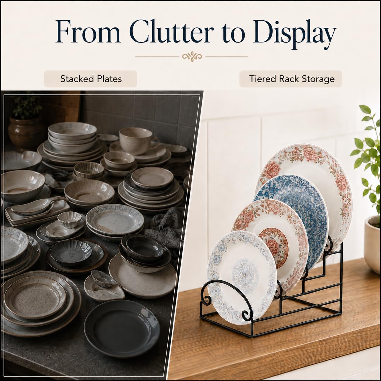 4-Tier Metal Scrollwork Dish Rack Plate Rack Display Stand Holder Cabinet / 4 Tier / Set of 2