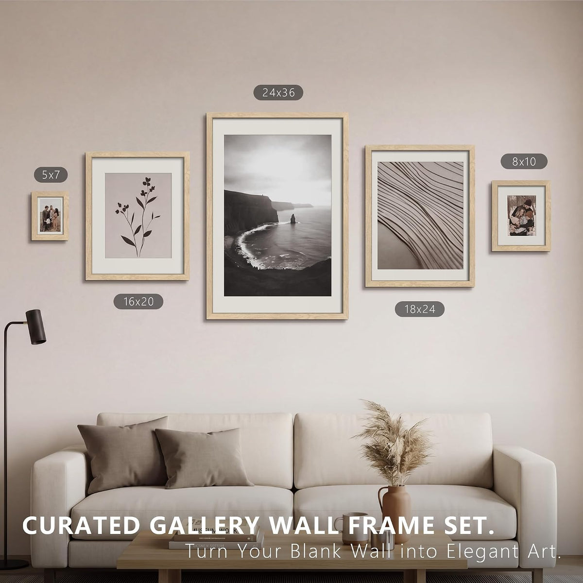 18x24 Poster Frames - 3 Pack, Natural Solid Wood Picture Wide Border Frame, Display 16x20 with Mat or 18 x 24 Without