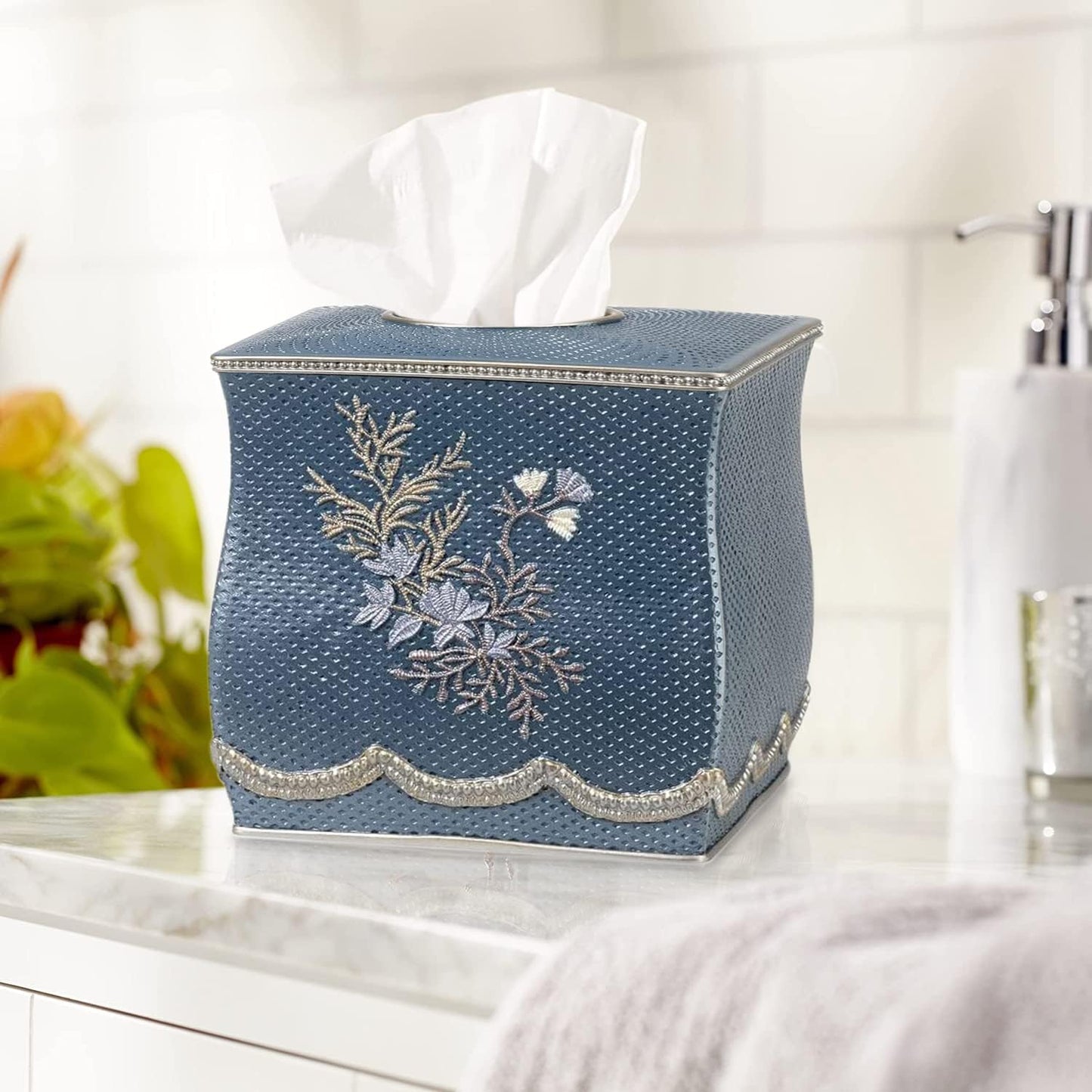 Zahari Home 2pc Capri Bathroom Decor Set Waste Basket for Bathroom & Tissue Cover Modern Classic Decor Stylish Unique