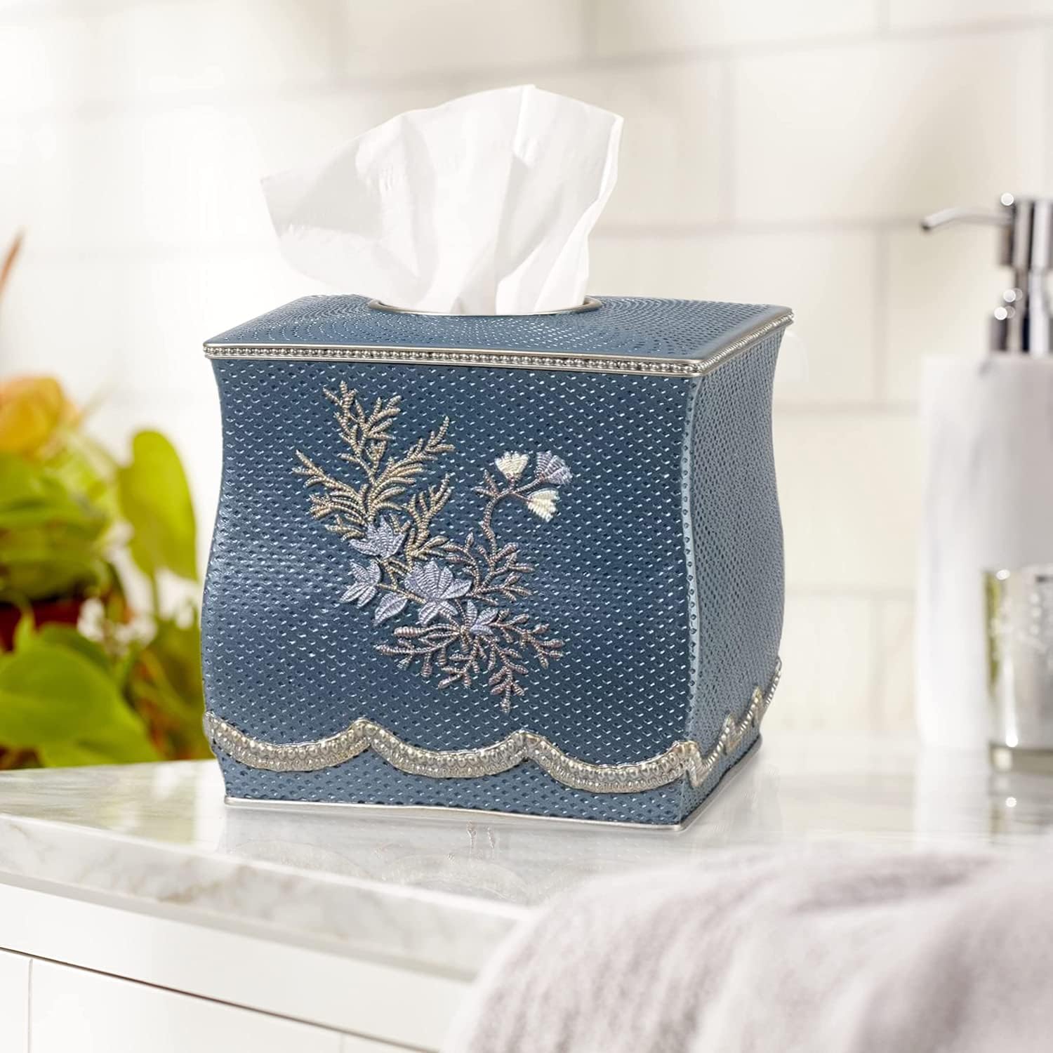 Zahari Home 2pc Capri Bathroom Decor Set Waste Basket for Bathroom & Tissue Cover Modern Classic Decor Stylish Unique