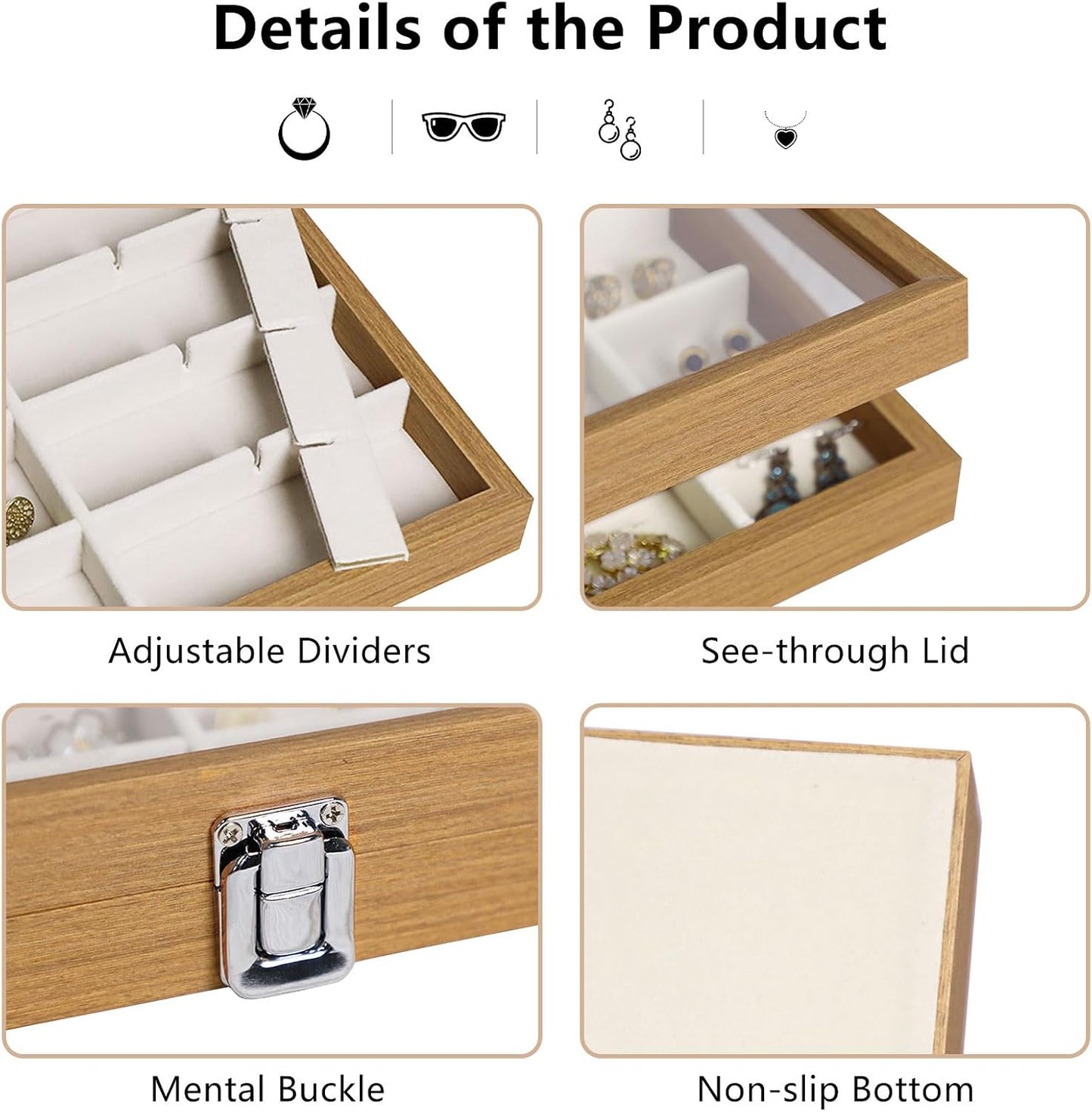 30 Grid Wood Jewelry Organizer / Beige / Set of 30